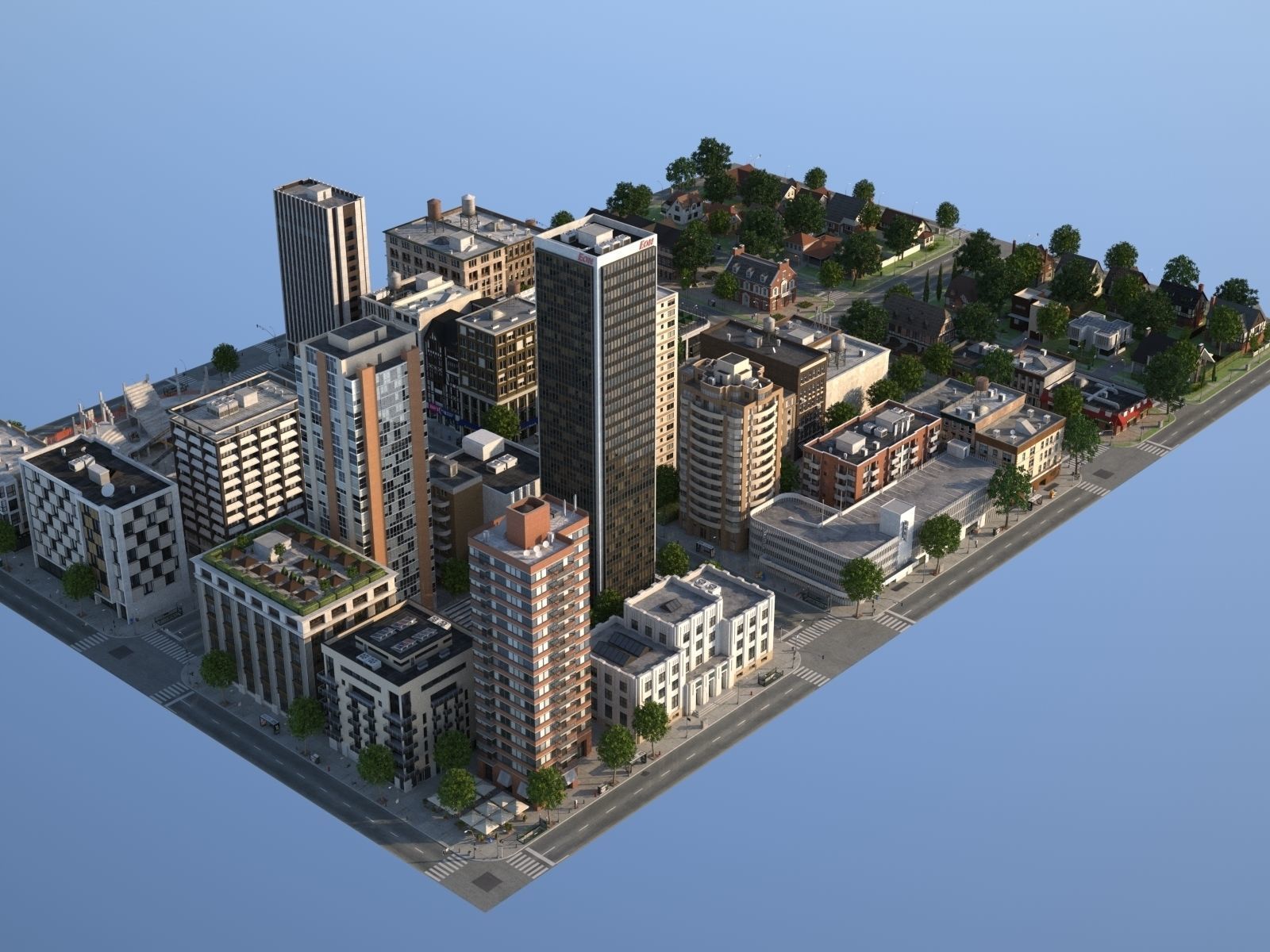 City with suburb Low-poly 3D model_40