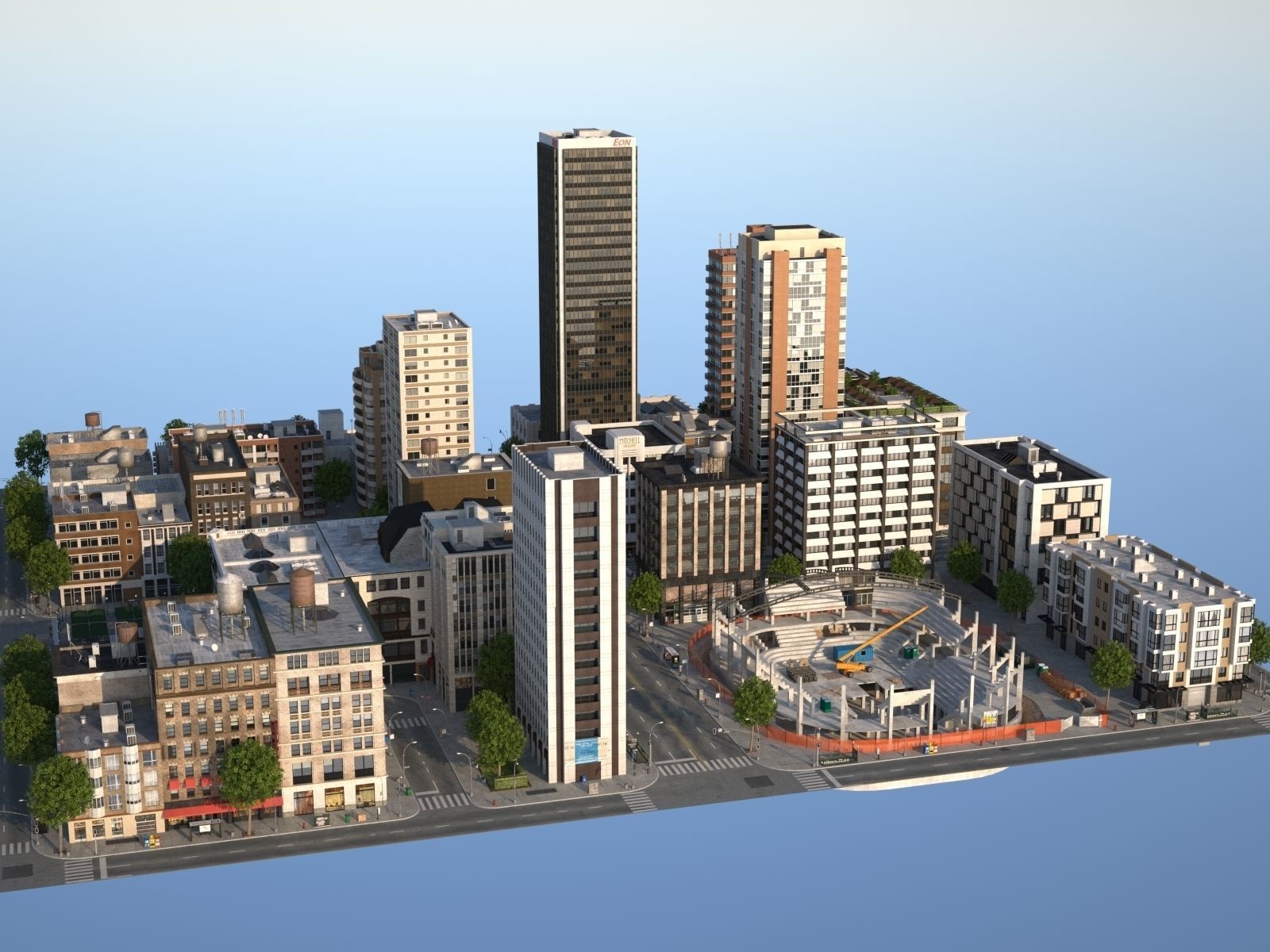 City with suburb Low-poly 3D model_34
