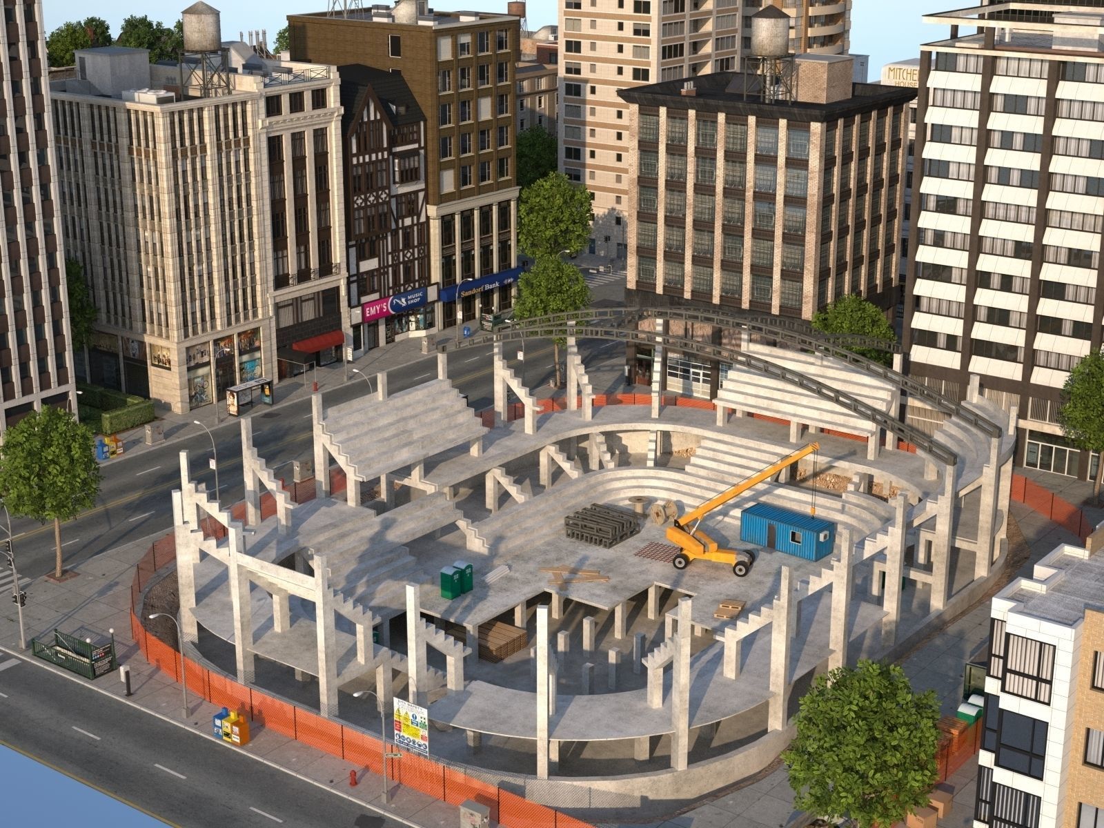 City with suburb Low-poly 3D model_12