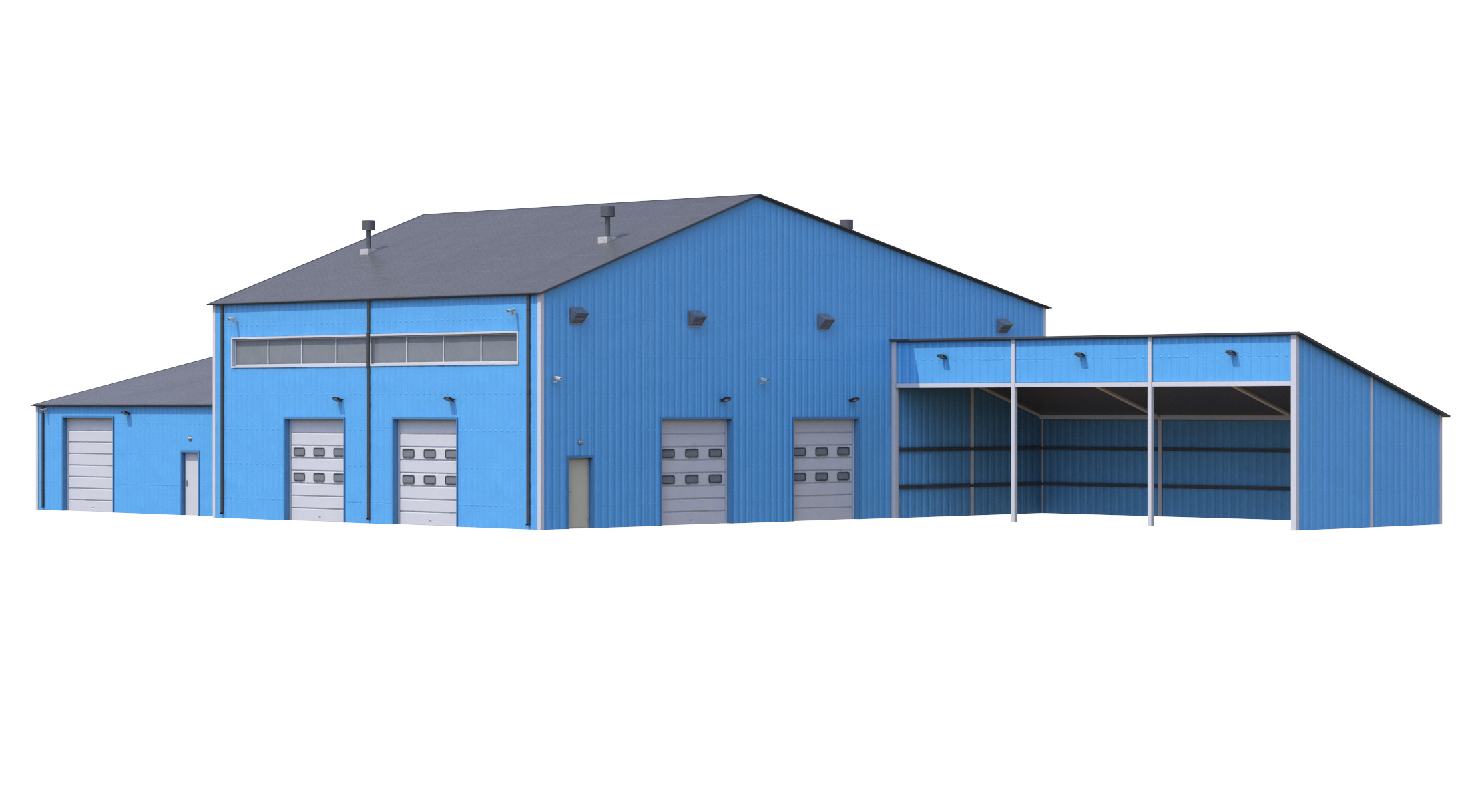 iIndustrial Building 9 Blue Low-poly 3D model_1