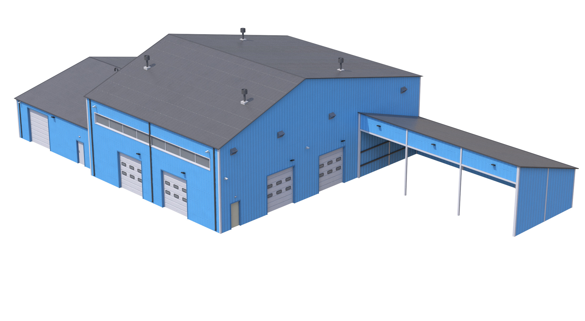 iIndustrial Building 9 Blue Low-poly 3D model_9