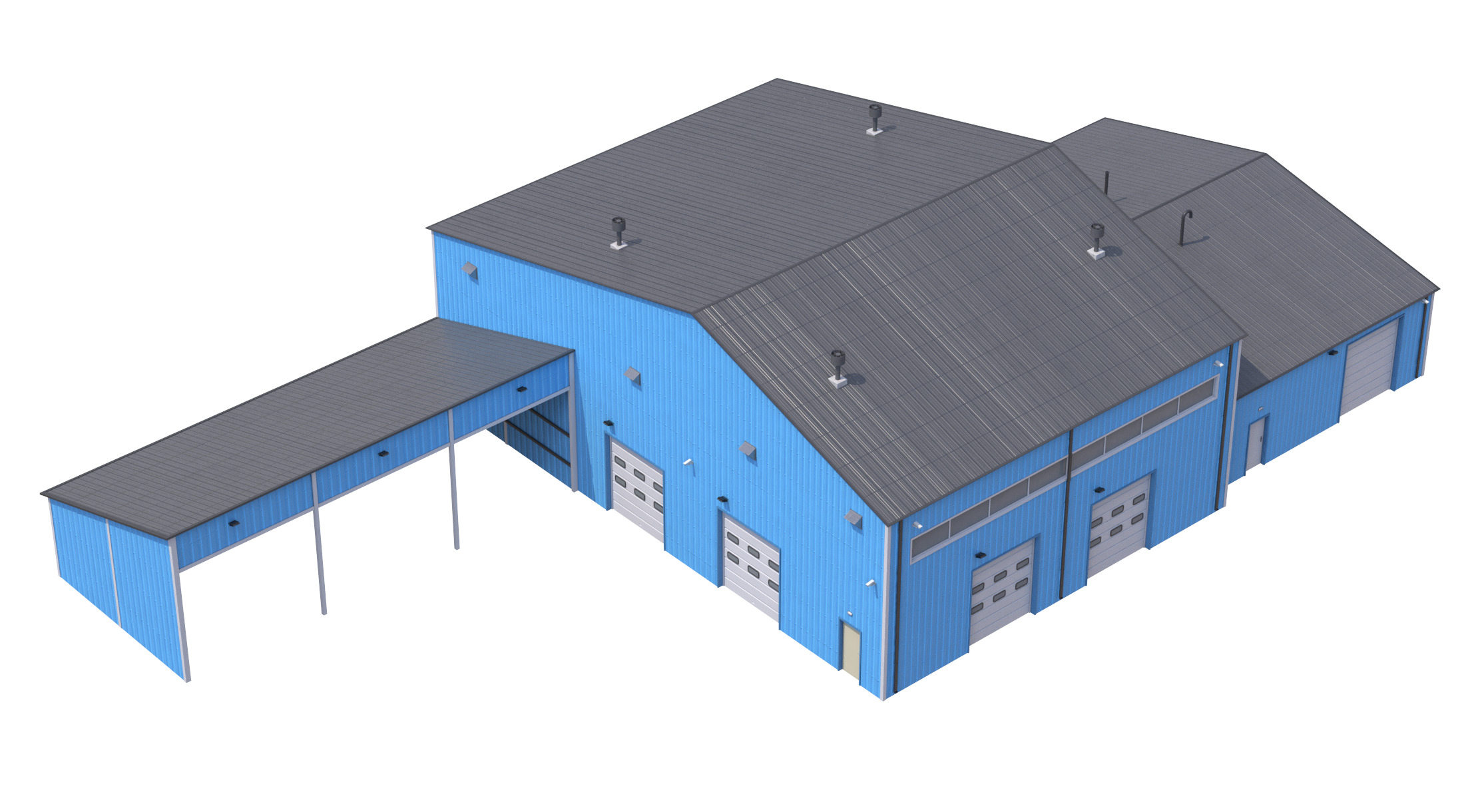 iIndustrial Building 9 Blue Low-poly 3D model_8