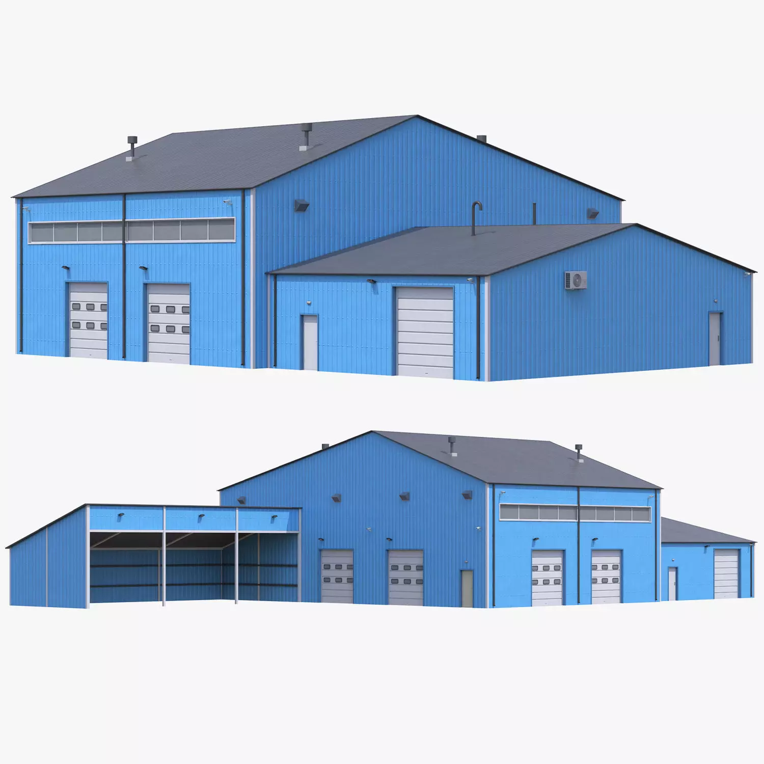 iIndustrial Building 9 Blue Low-poly 3D model_0