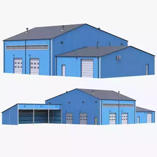 iIndustrial Building 9 Blue Low-poly 3D model