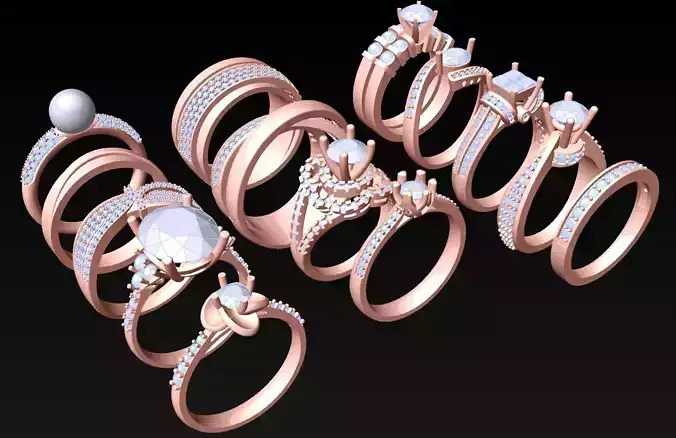 14  Womens Ring - Collection 3d Ring Jewellery Models bulk- AW06