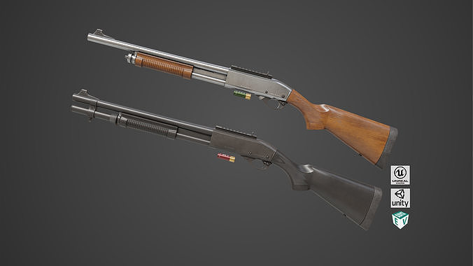 Shotgun Long 01 Wood and Black Single Mat All PBR Textures Low-poly 3D model