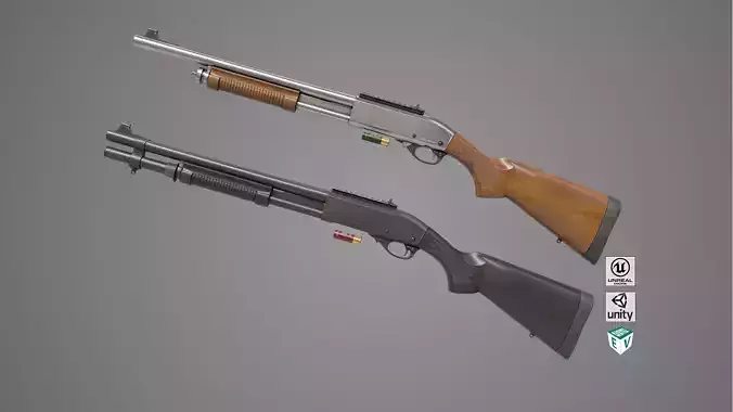 Shotgun Long 01 Wood and Black Single Mat All PBR Textures Low-poly 3D model