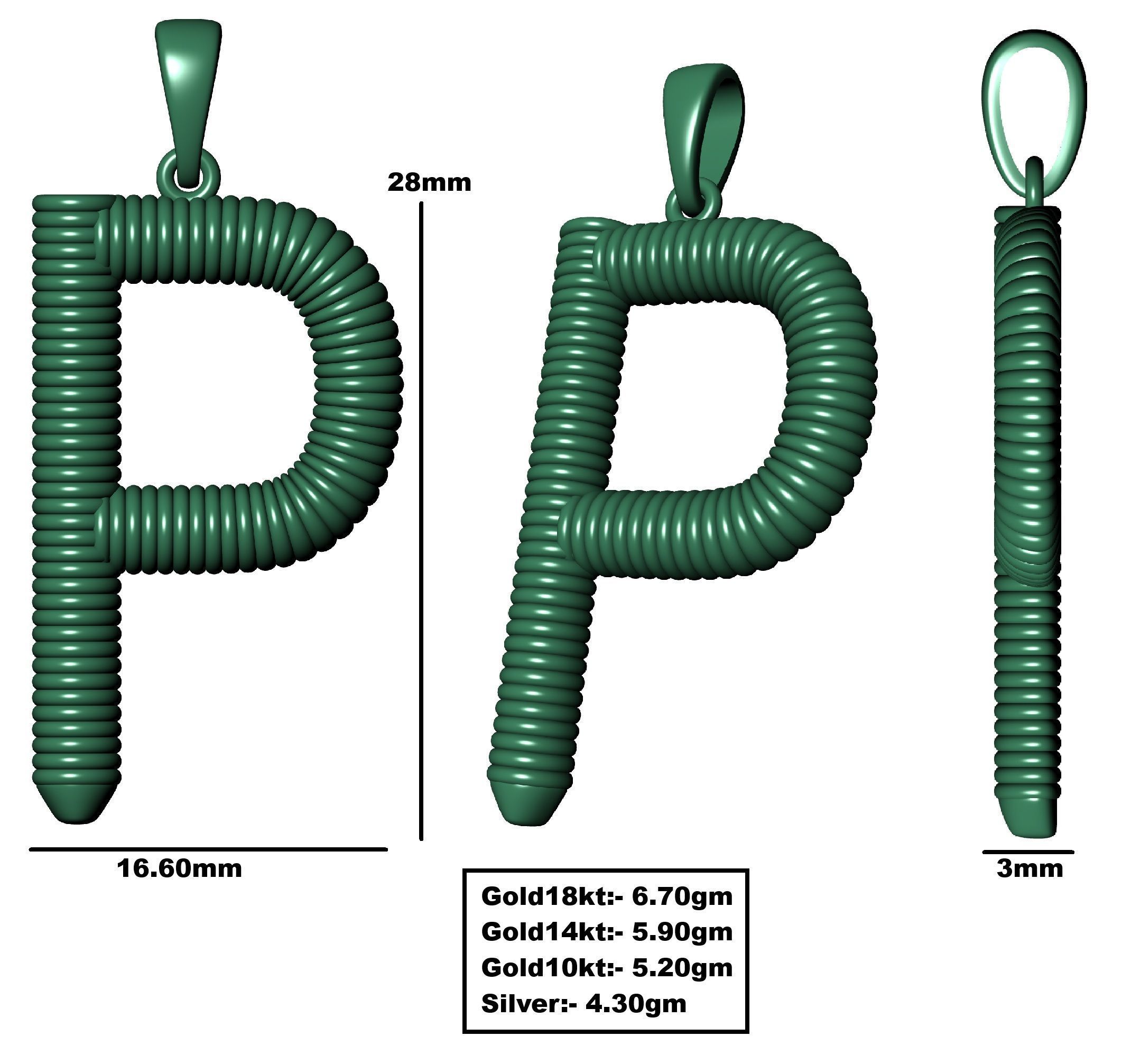 Spiral Initial Letter P Pendant 3D print model_34