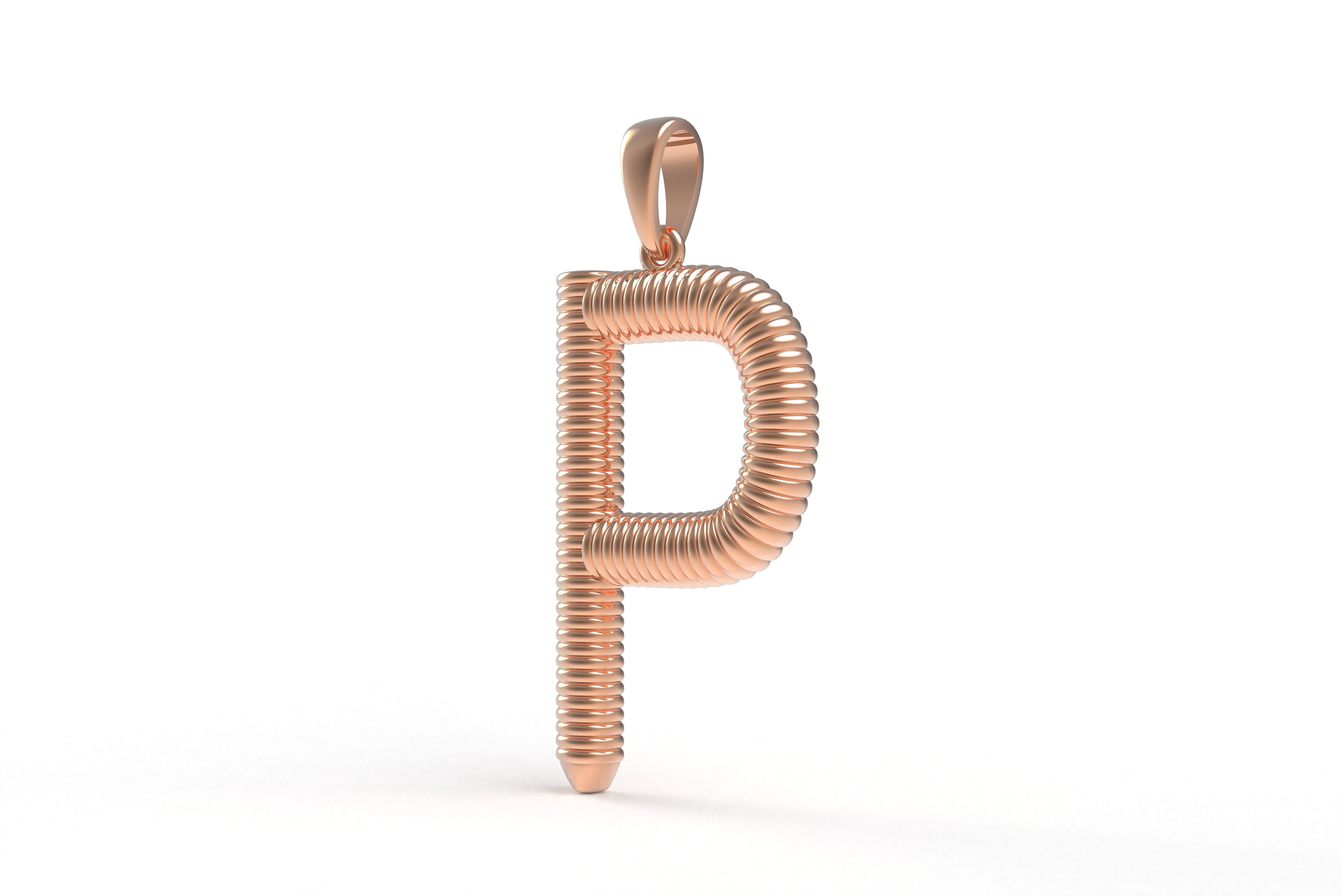 Spiral Initial Letter P Pendant 3D print model_12