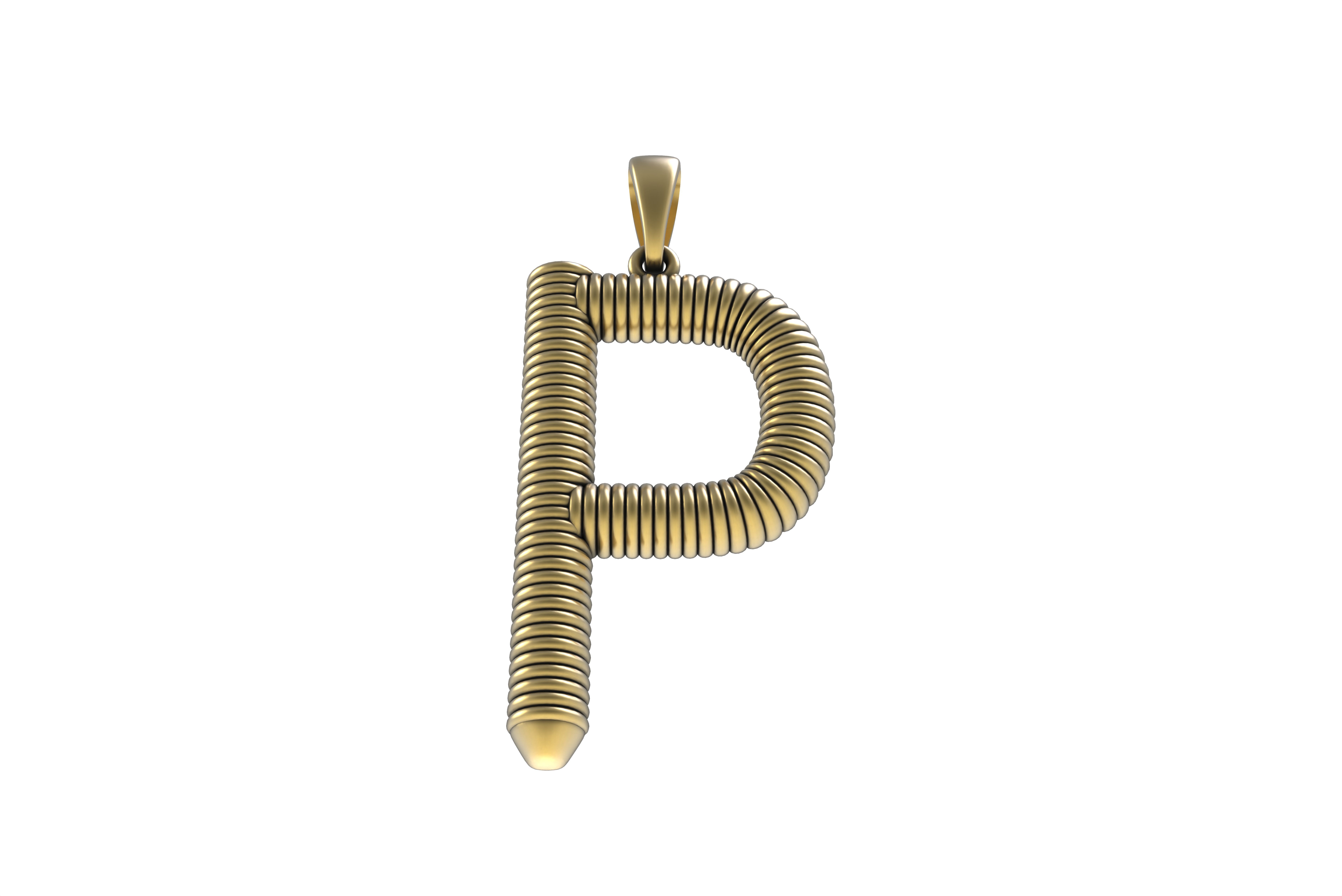 Spiral Initial Letter P Pendant 3D print model_15