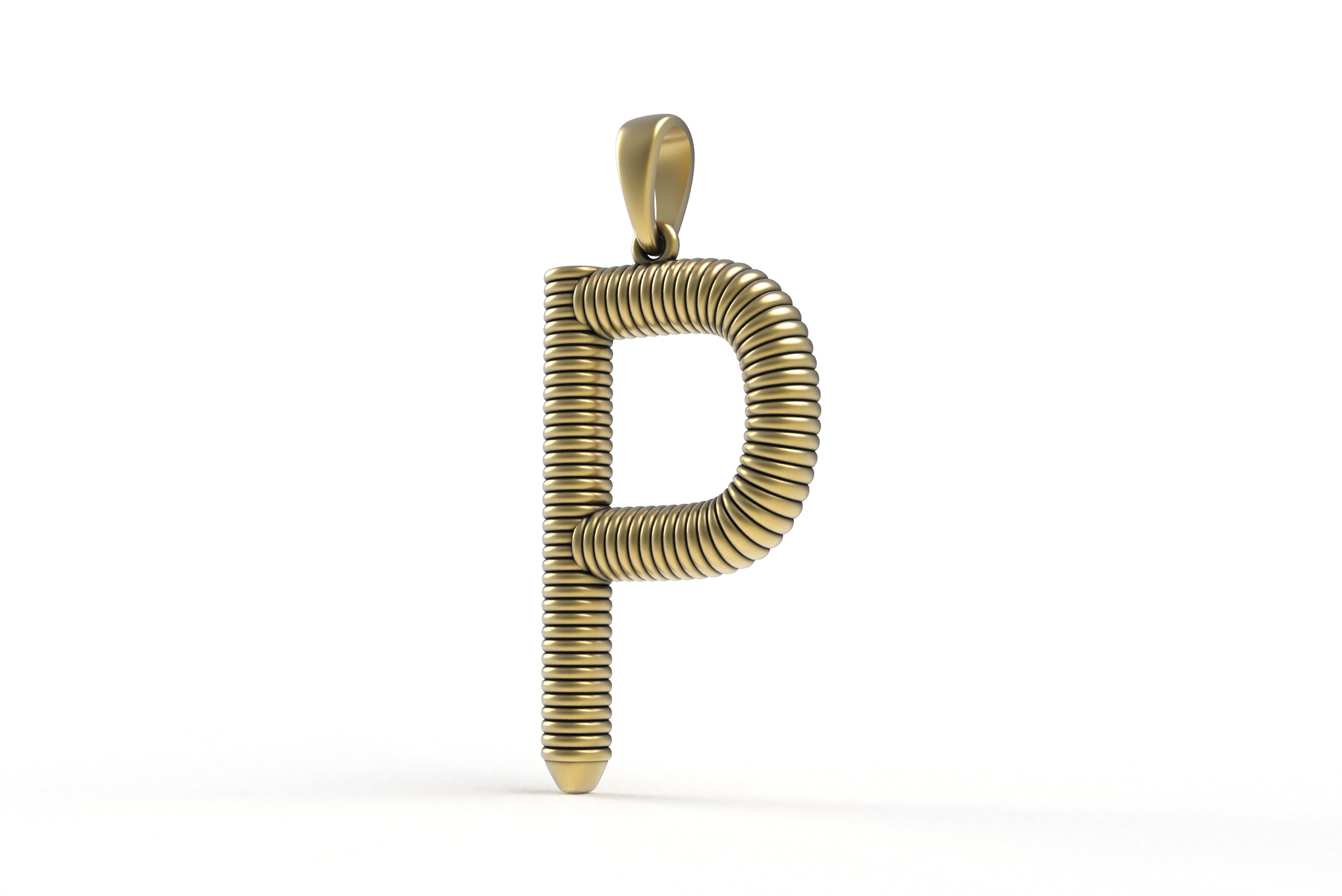 Spiral Initial Letter P Pendant 3D print model_16