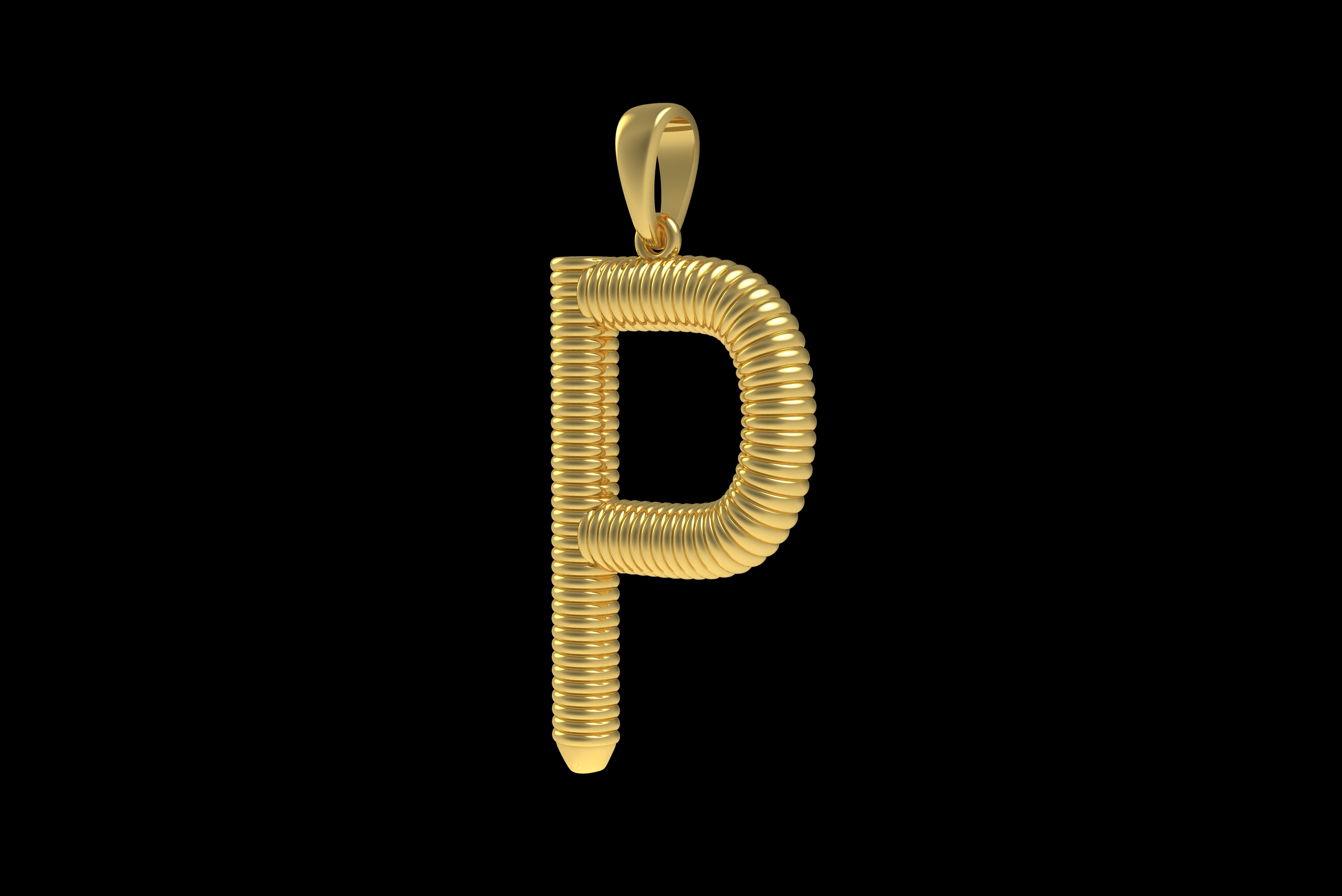 Spiral Initial Letter P Pendant 3D print model_24