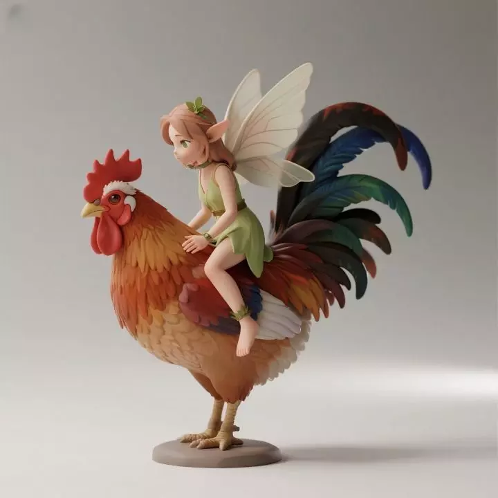 1128 Witch Rider COLORFUL  3D Printed  Witch on Rooster 3D print model_0