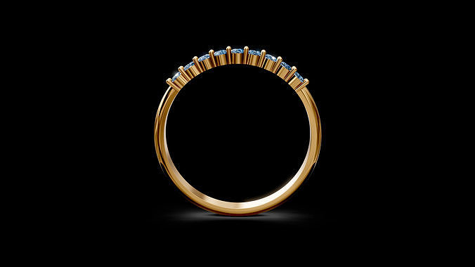 Delicate Half Eternity Ring with 9 pieces and 2mm gems 3D print model