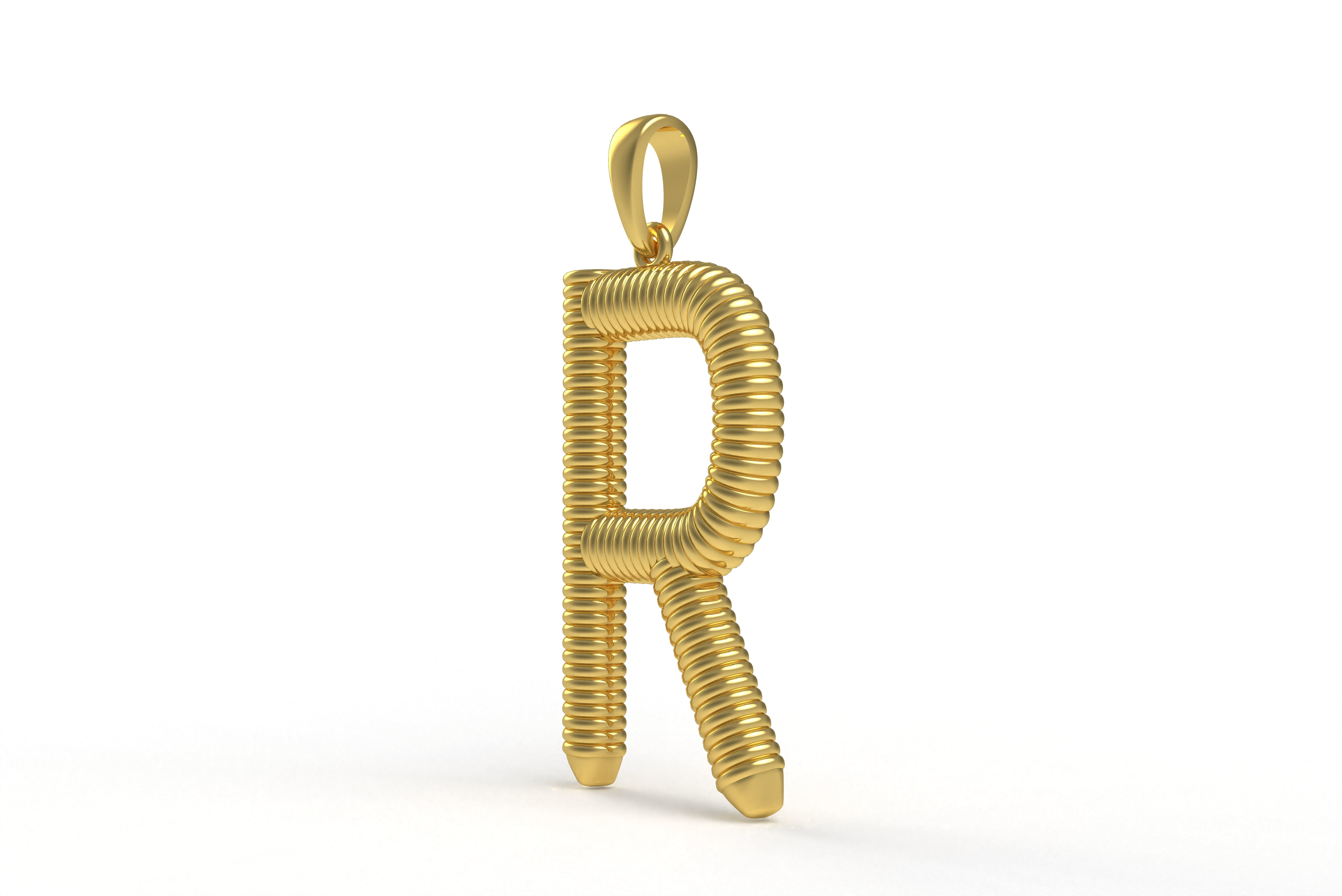 Spiral Initial Letter R Pendant 3D print model_4