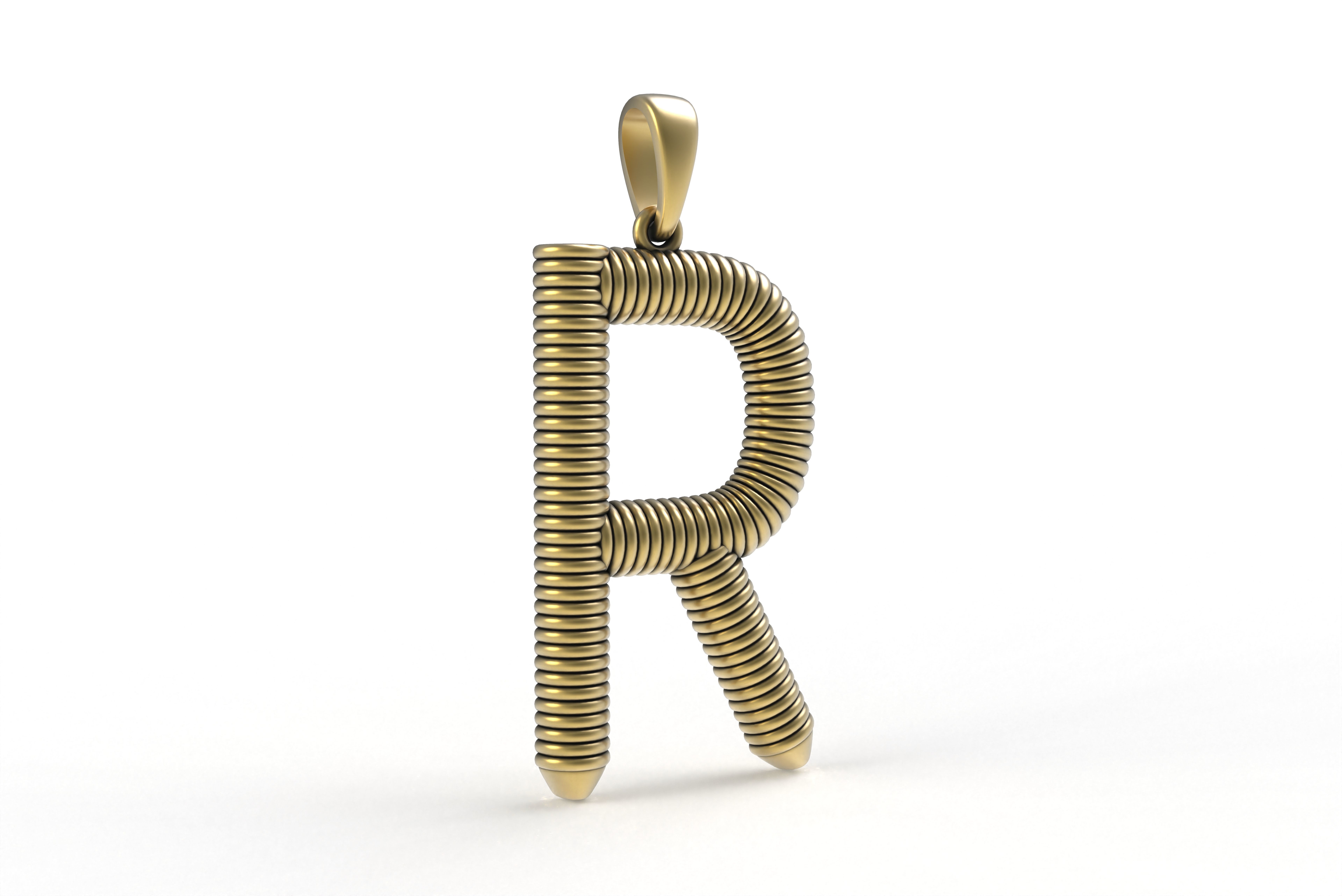 Spiral Initial Letter R Pendant 3D print model_17