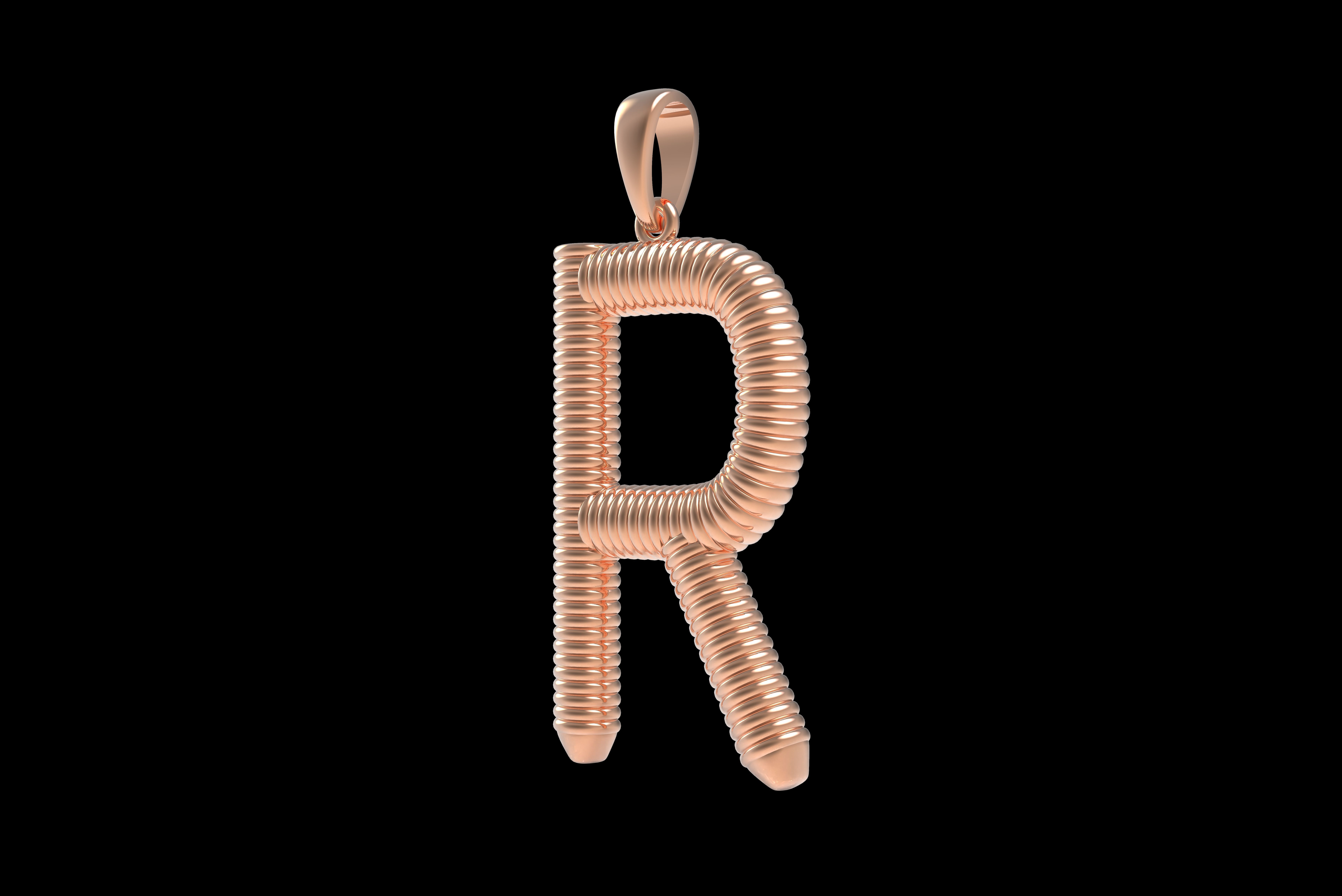 Spiral Initial Letter R Pendant 3D print model_32