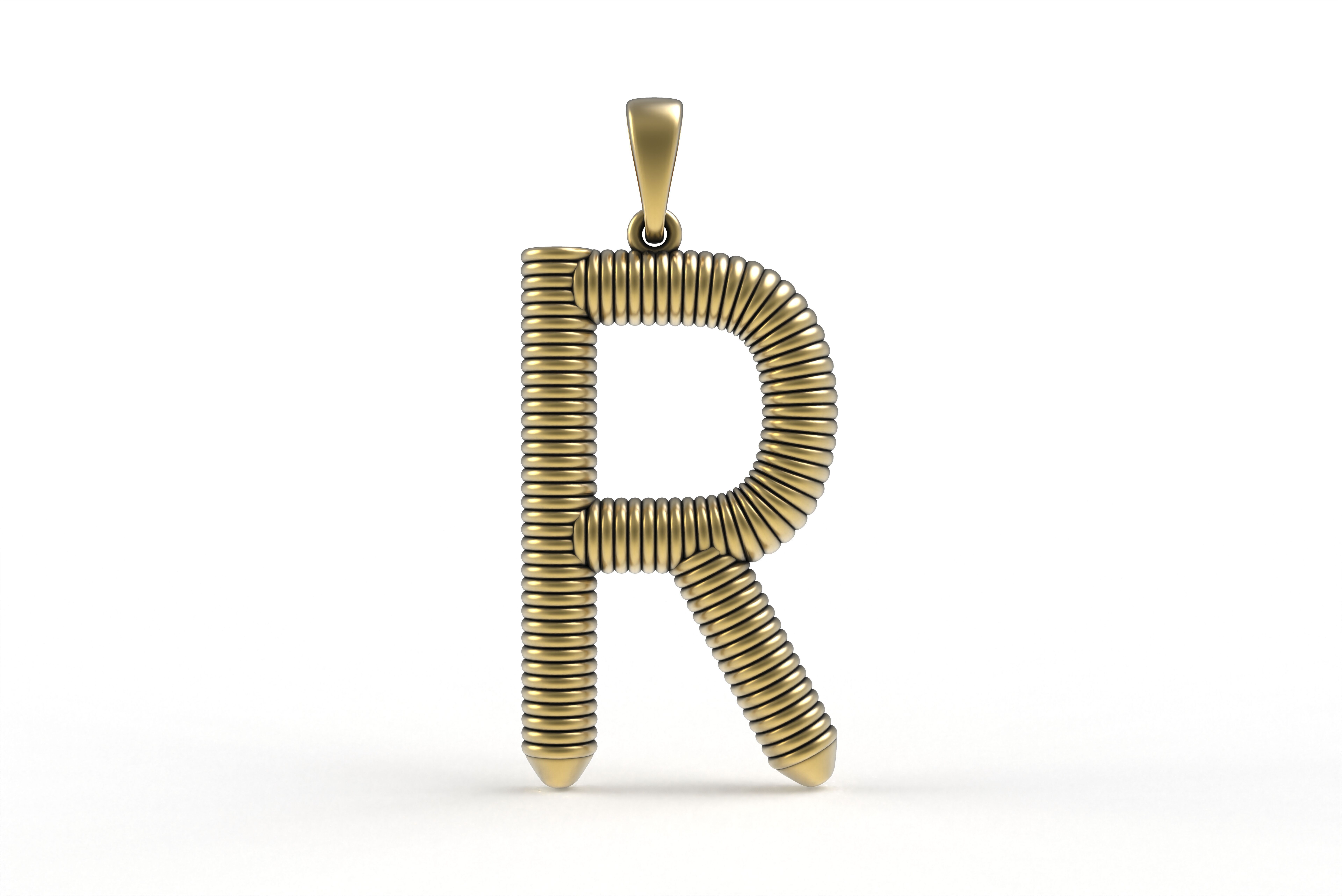 Spiral Initial Letter R Pendant 3D print model_14