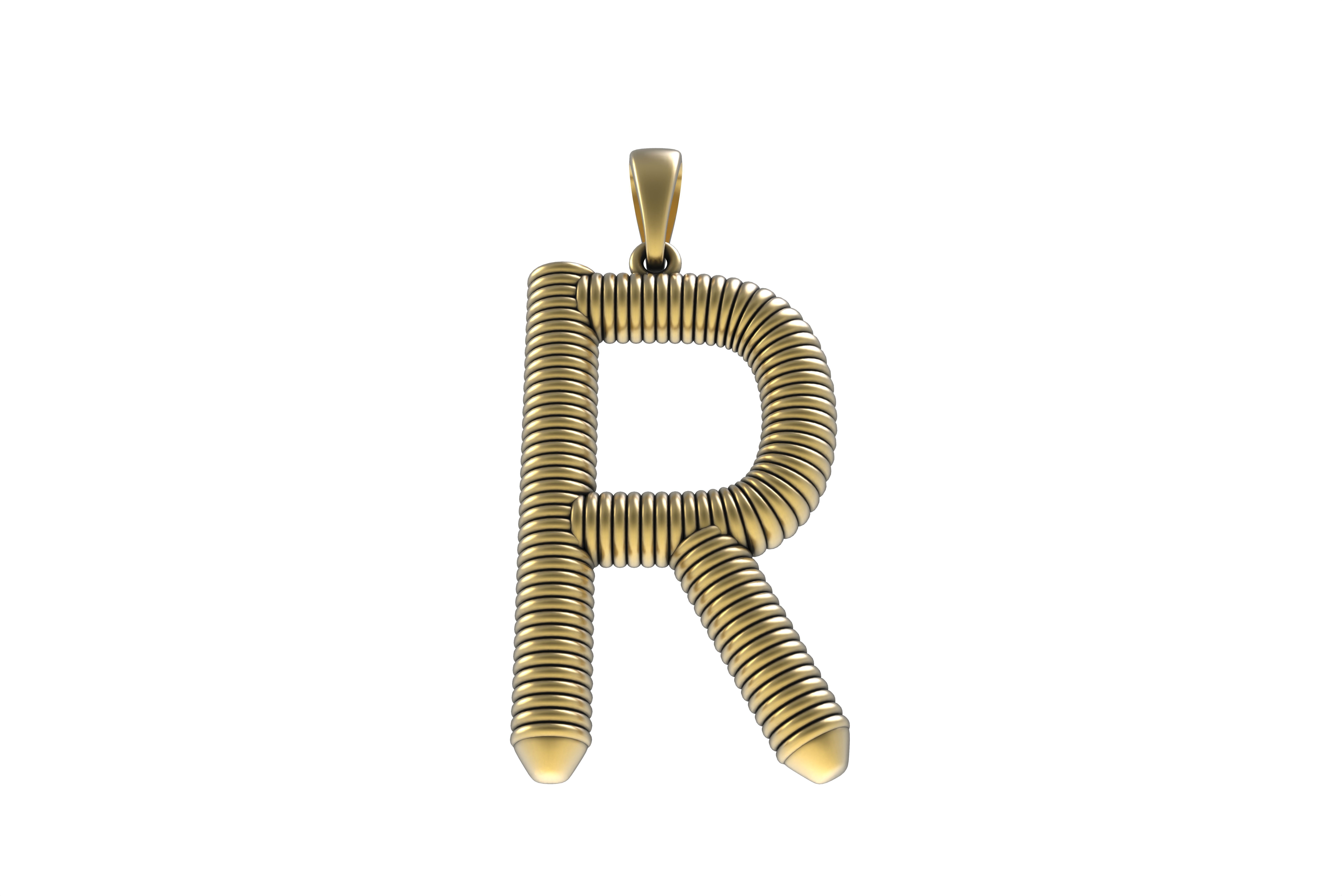Spiral Initial Letter R Pendant 3D print model_15
