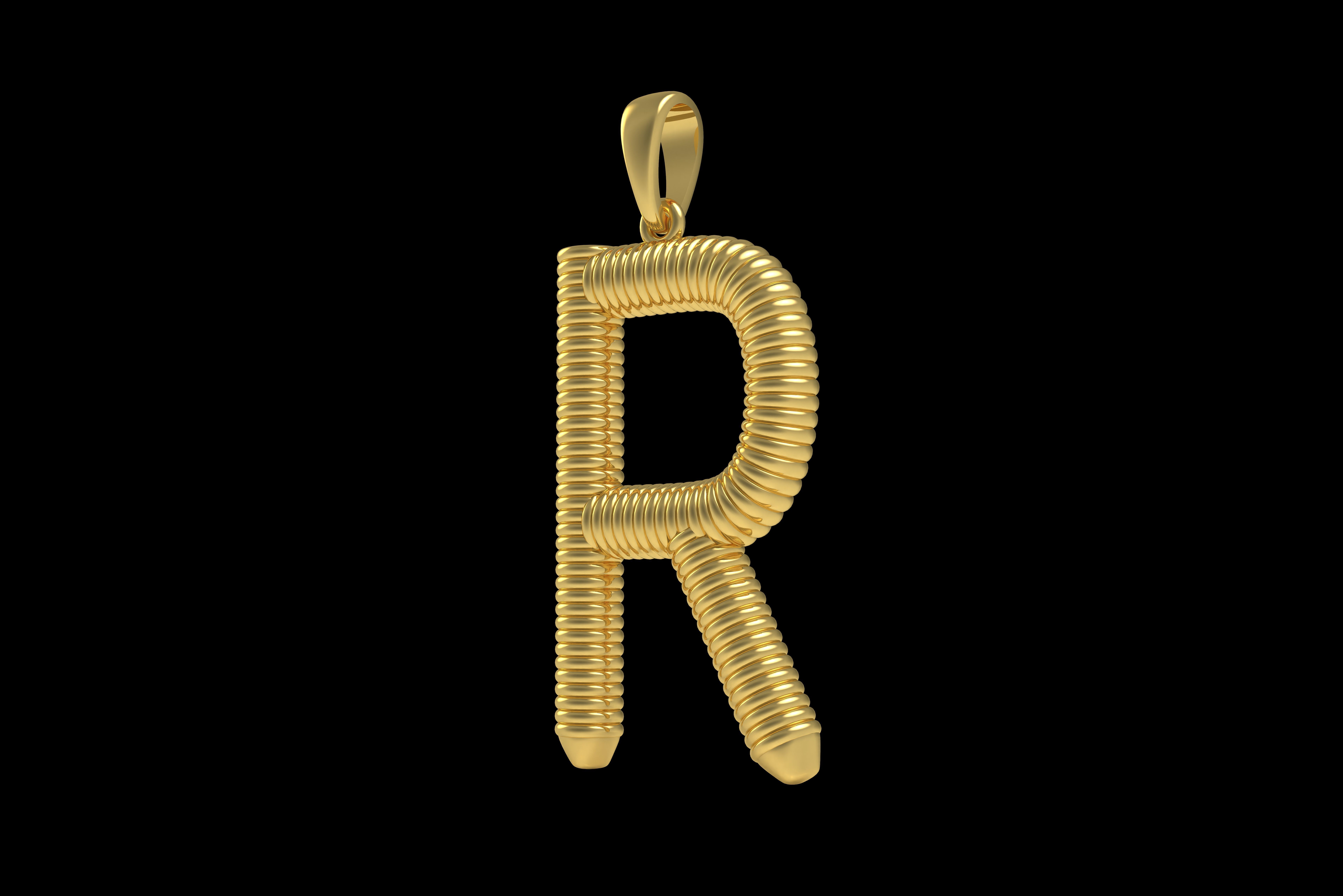 Spiral Initial Letter R Pendant 3D print model_24