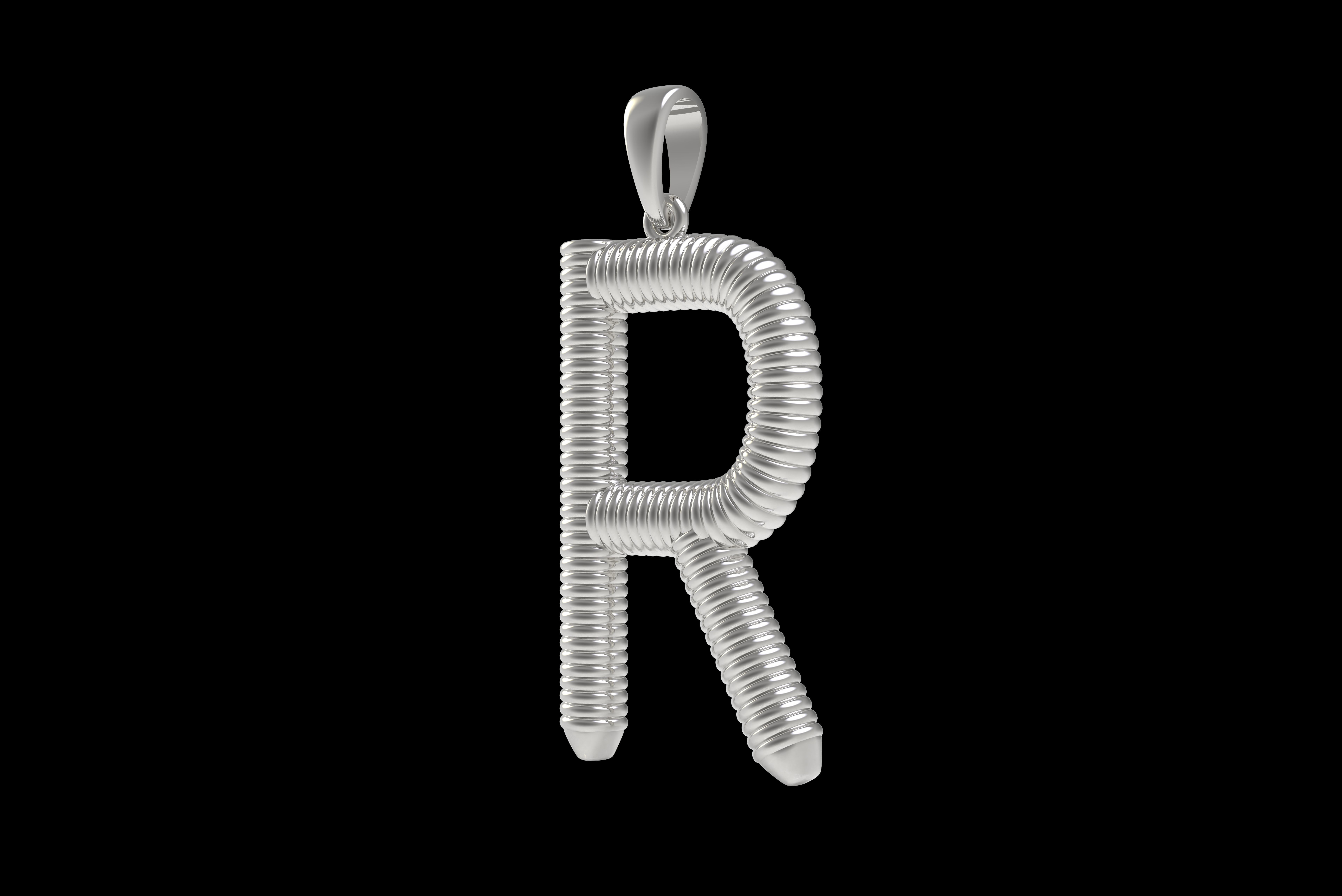 Spiral Initial Letter R Pendant 3D print model_28