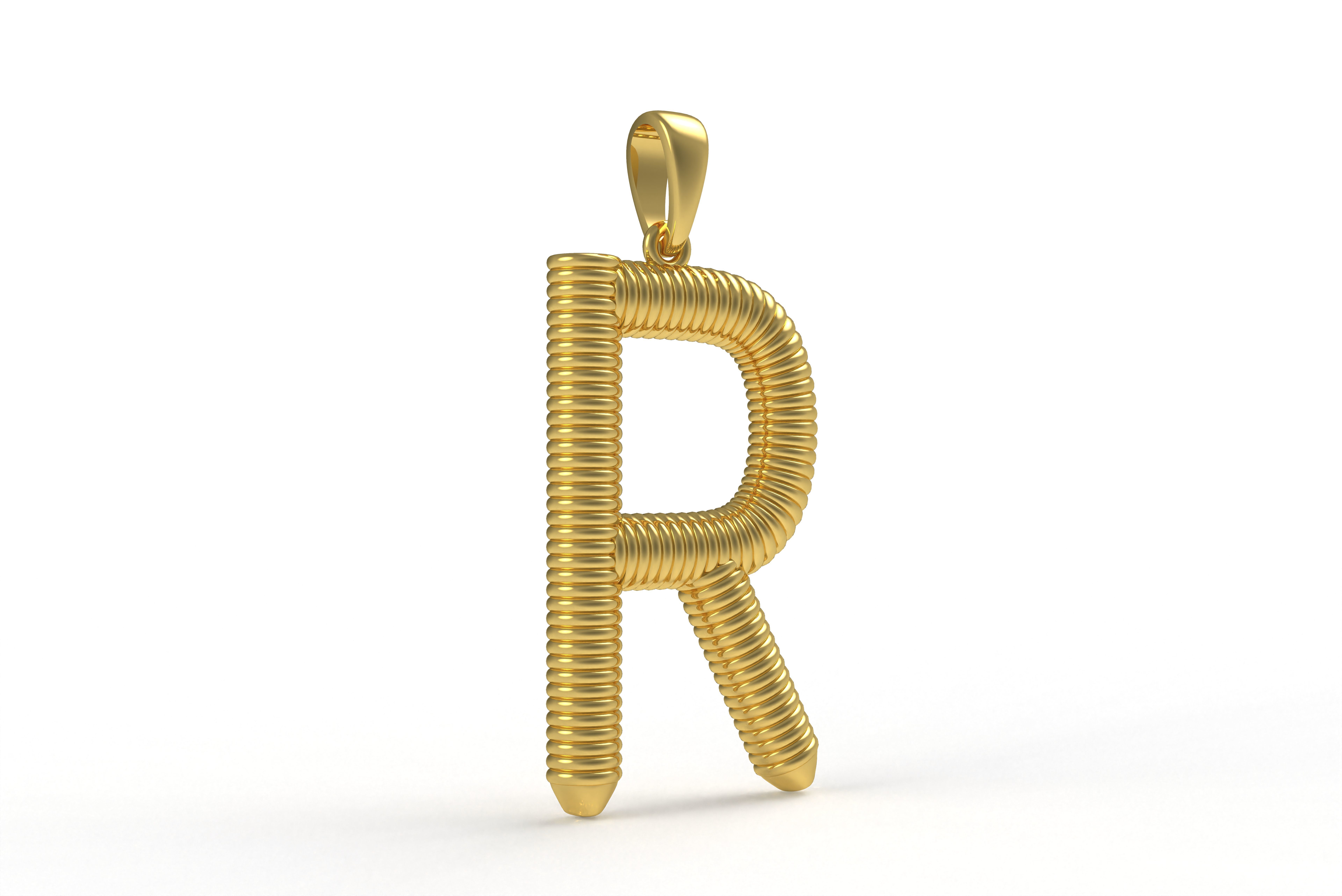 Spiral Initial Letter R Pendant 3D print model_5