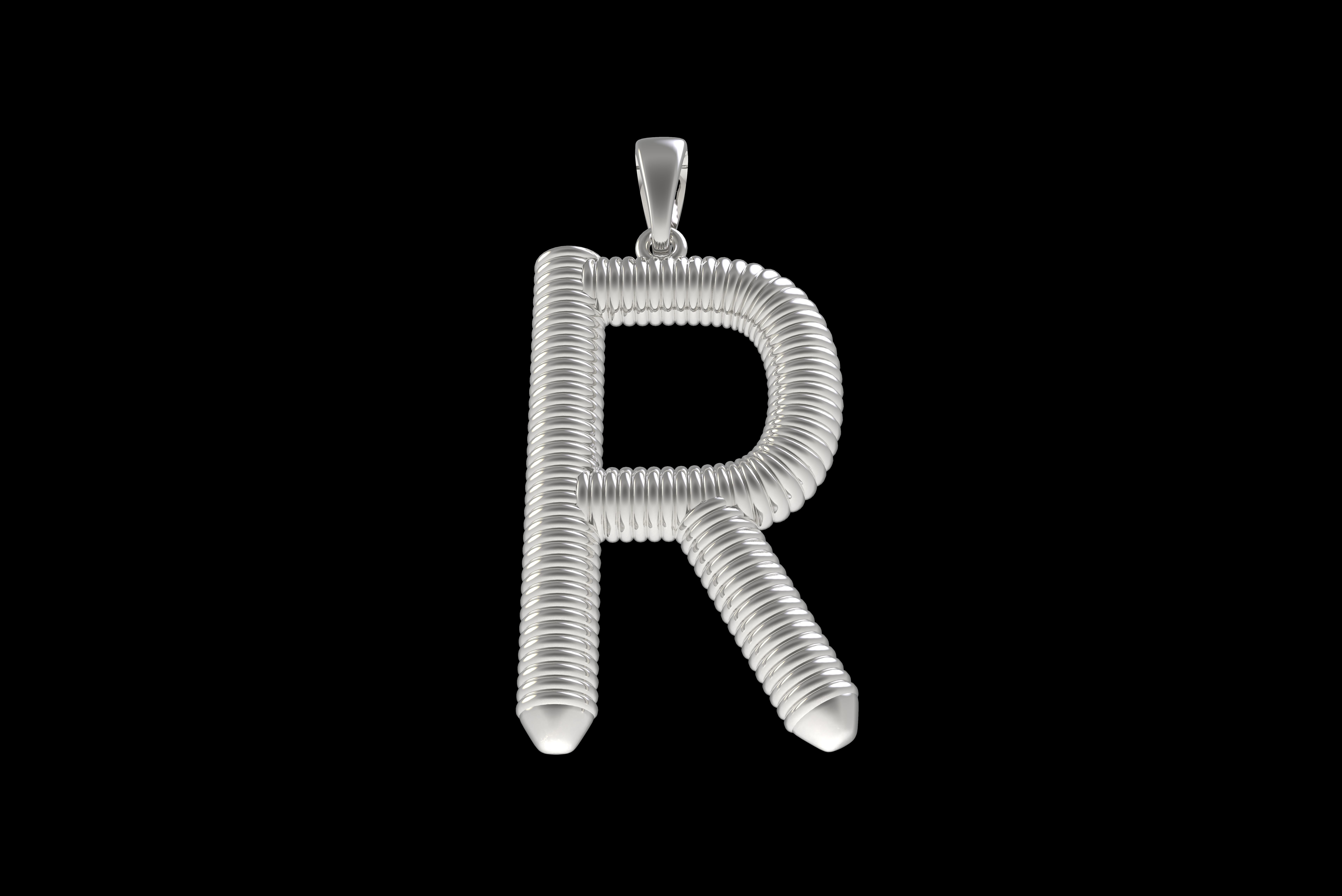 Spiral Initial Letter R Pendant 3D print model_27