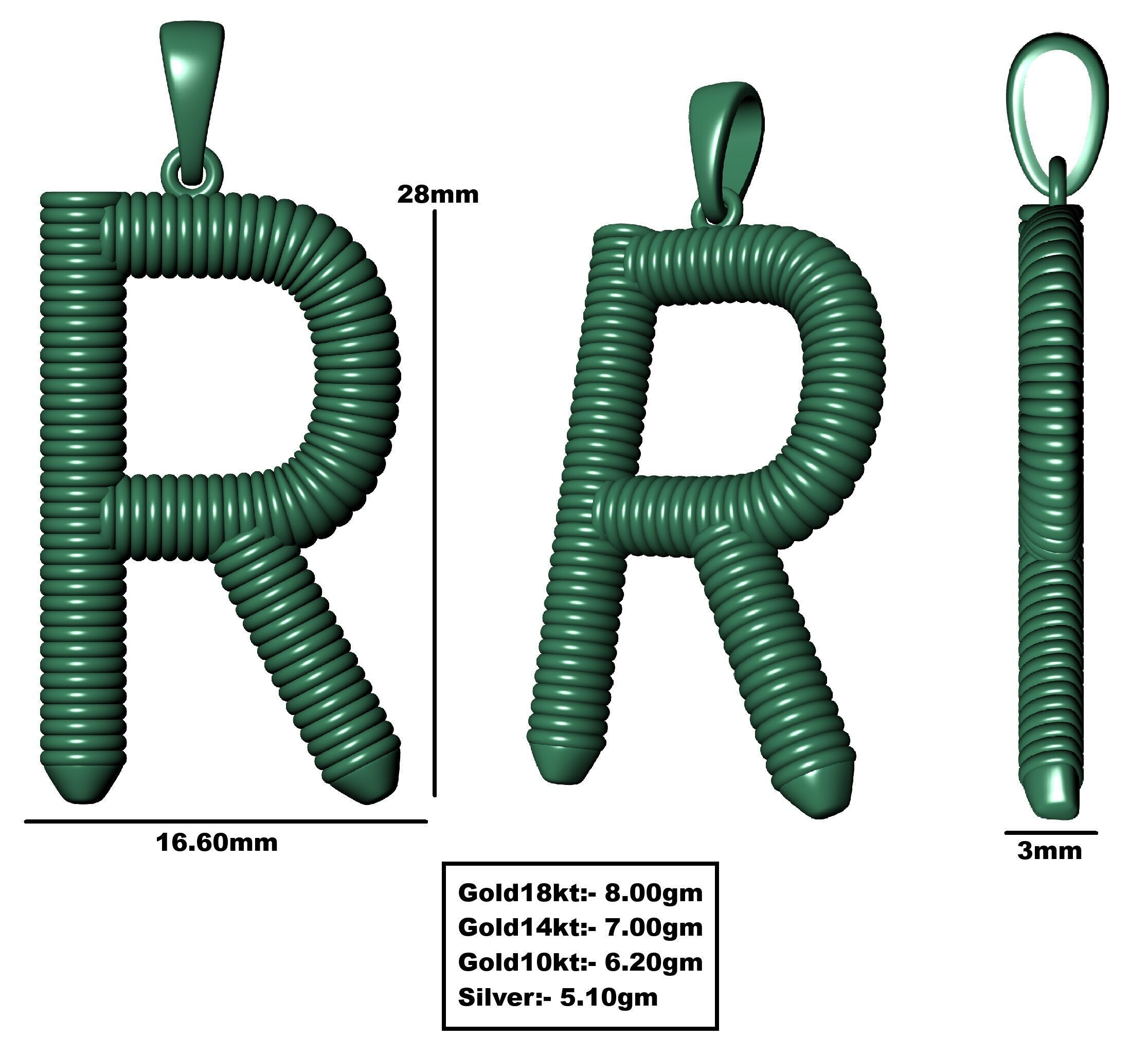 Spiral Initial Letter R Pendant 3D print model_34