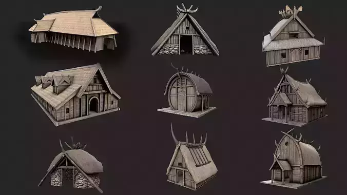 Viking House Pack Low-poly 3D model