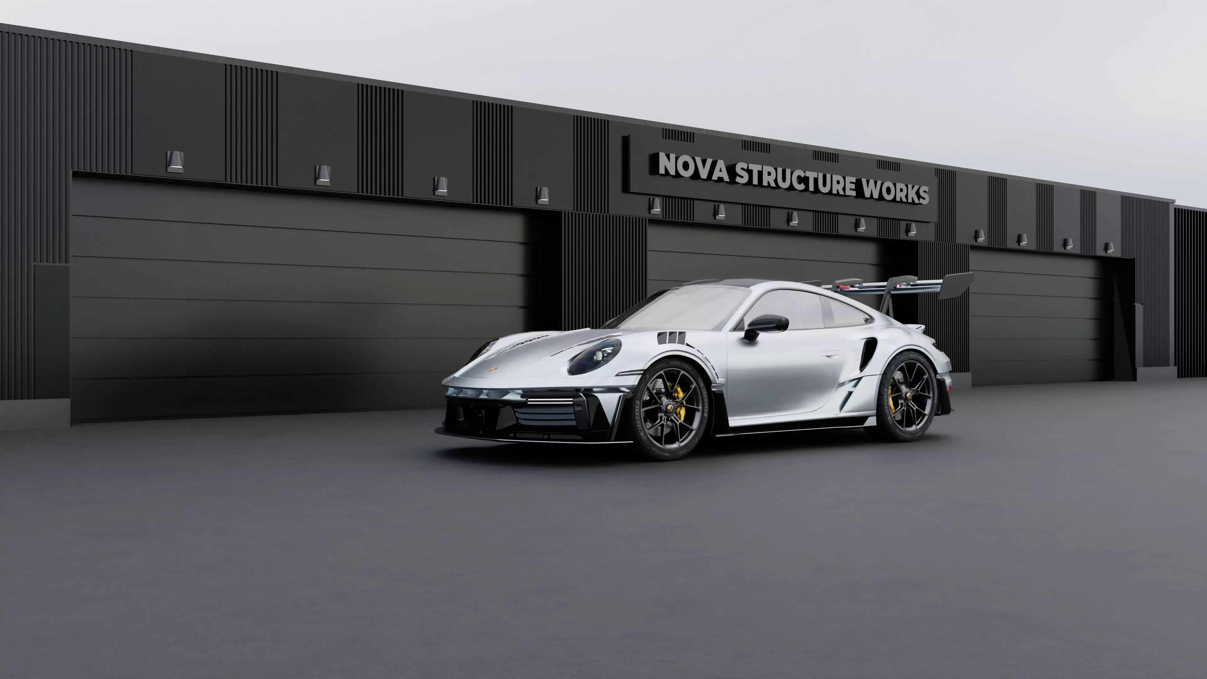 Automotive Industrial Garage Exterior - Blender Scene 3D model_0