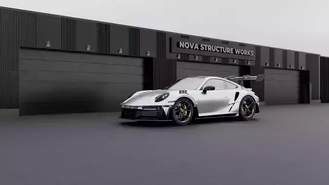 Automotive Industrial Garage Exterior - Blender Scene