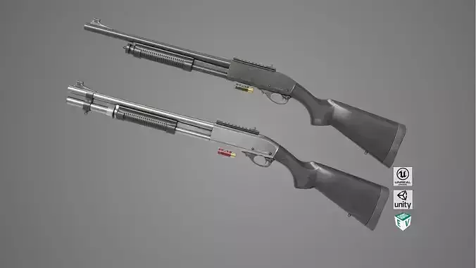 Shotgun Long 01 Black And Silver Single Mat All PBR Textures