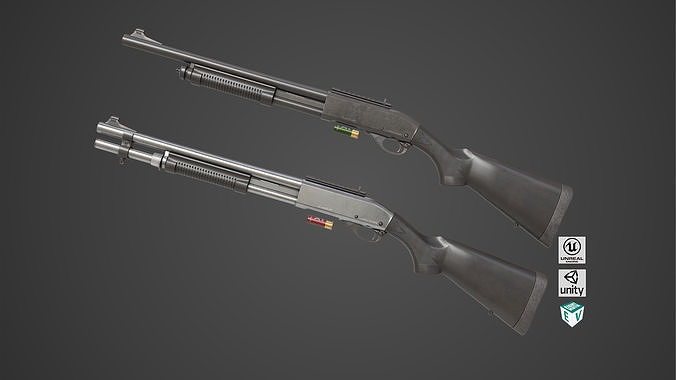 Shotgun Long 01 Black And Silver Single Mat All PBR Textures Low-poly 3D model