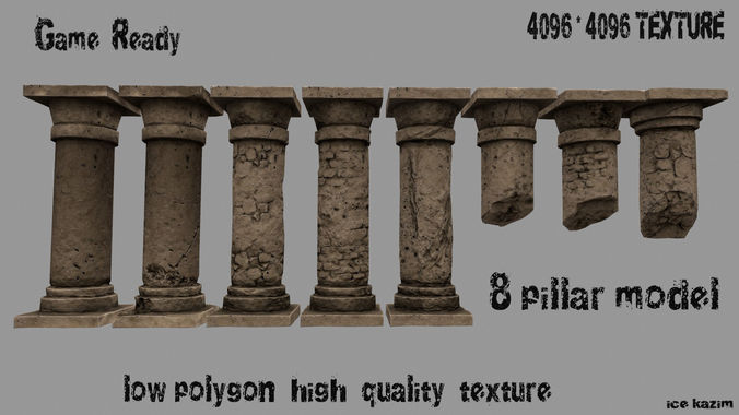pillar set 9 columns Low-poly 3D model