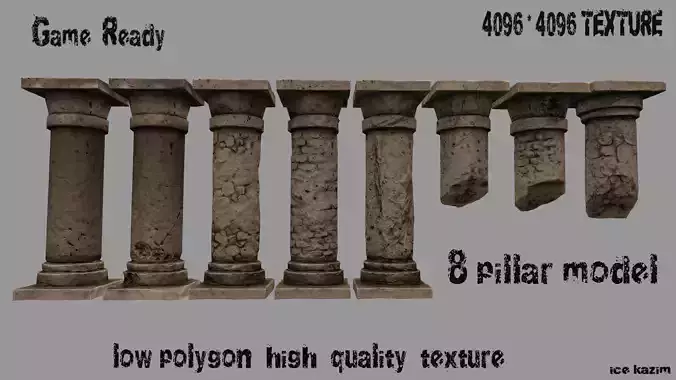 pillar set 9 columns Low-poly 3D model