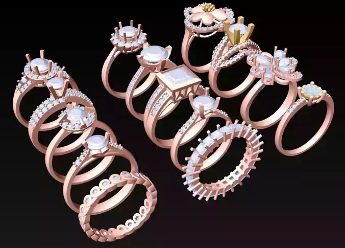14  Womens Ring - Collection 3d Ring Jewellery Models bulk- AW08