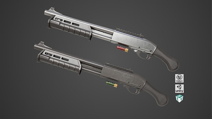 Shotgun Small 01 Black and Silver Single Mat PBR Low-poly 3D model