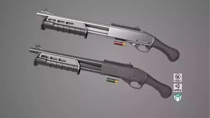 Shotgun Small 01 Black and Silver Single Mat PBR Low-poly 3D model