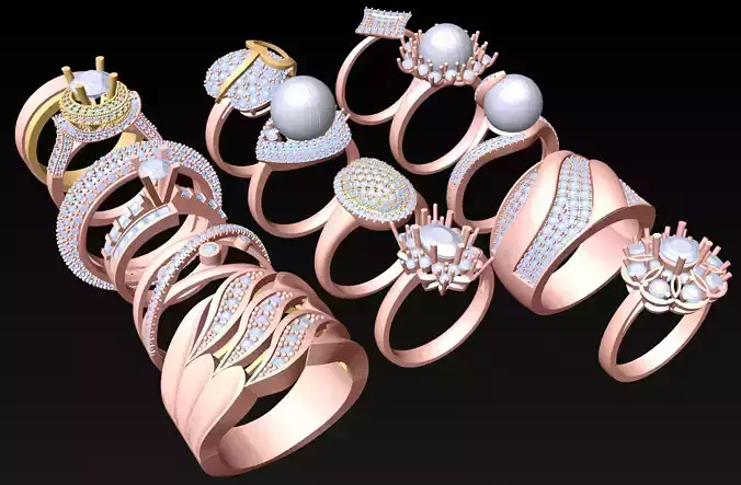 15  Womens Ring - Collection 3d Ring Jewellery Models bulk- AW09