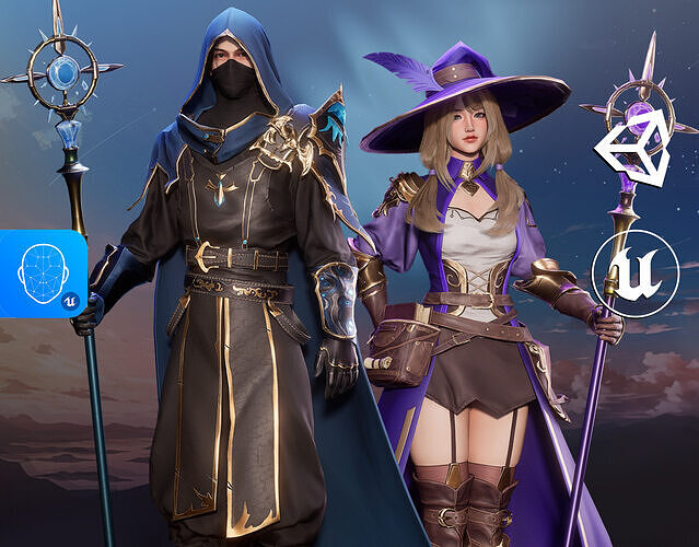 MMORPG Advanced Mages - Medieval Fantasy Modular Character Low-poly 3D model