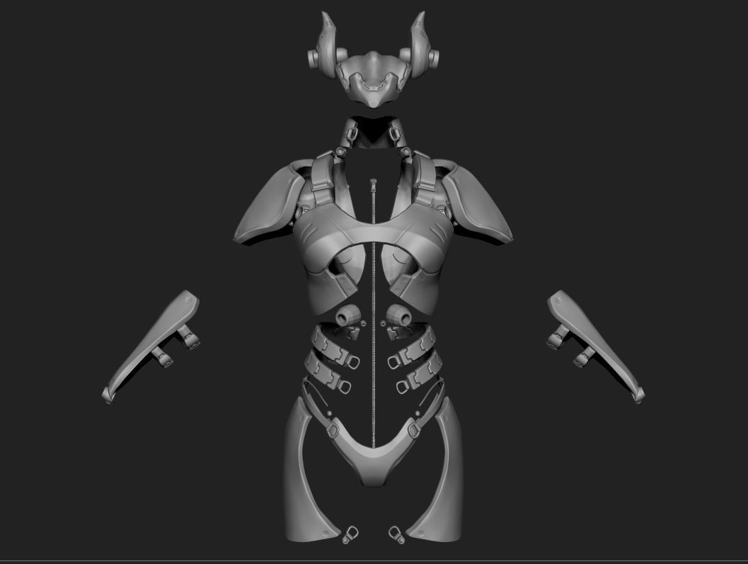 Sci-Fi Female Soldier 3D model_2