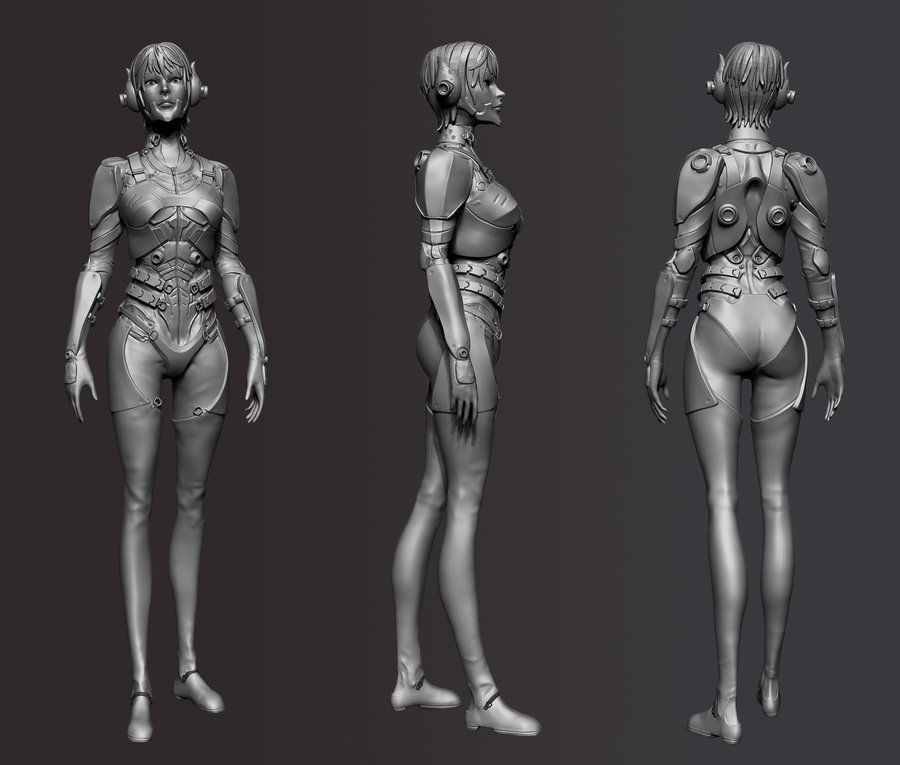 Sci-Fi Female Soldier 3D model_4