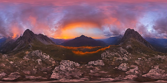 HDRI Mountain Sunset Environment Map Texture