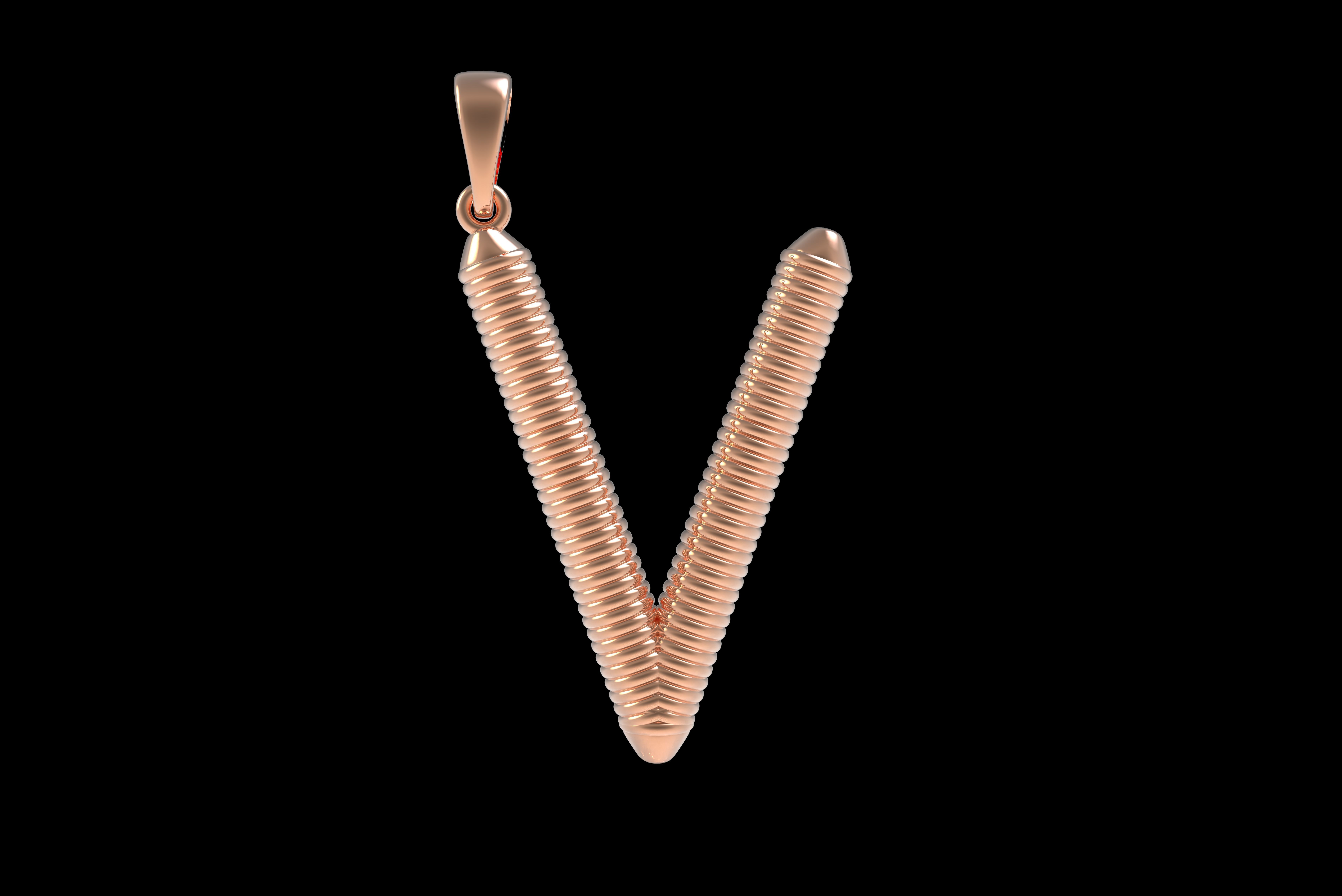 Spiral Initial Letter V Pendant 3D print model_30