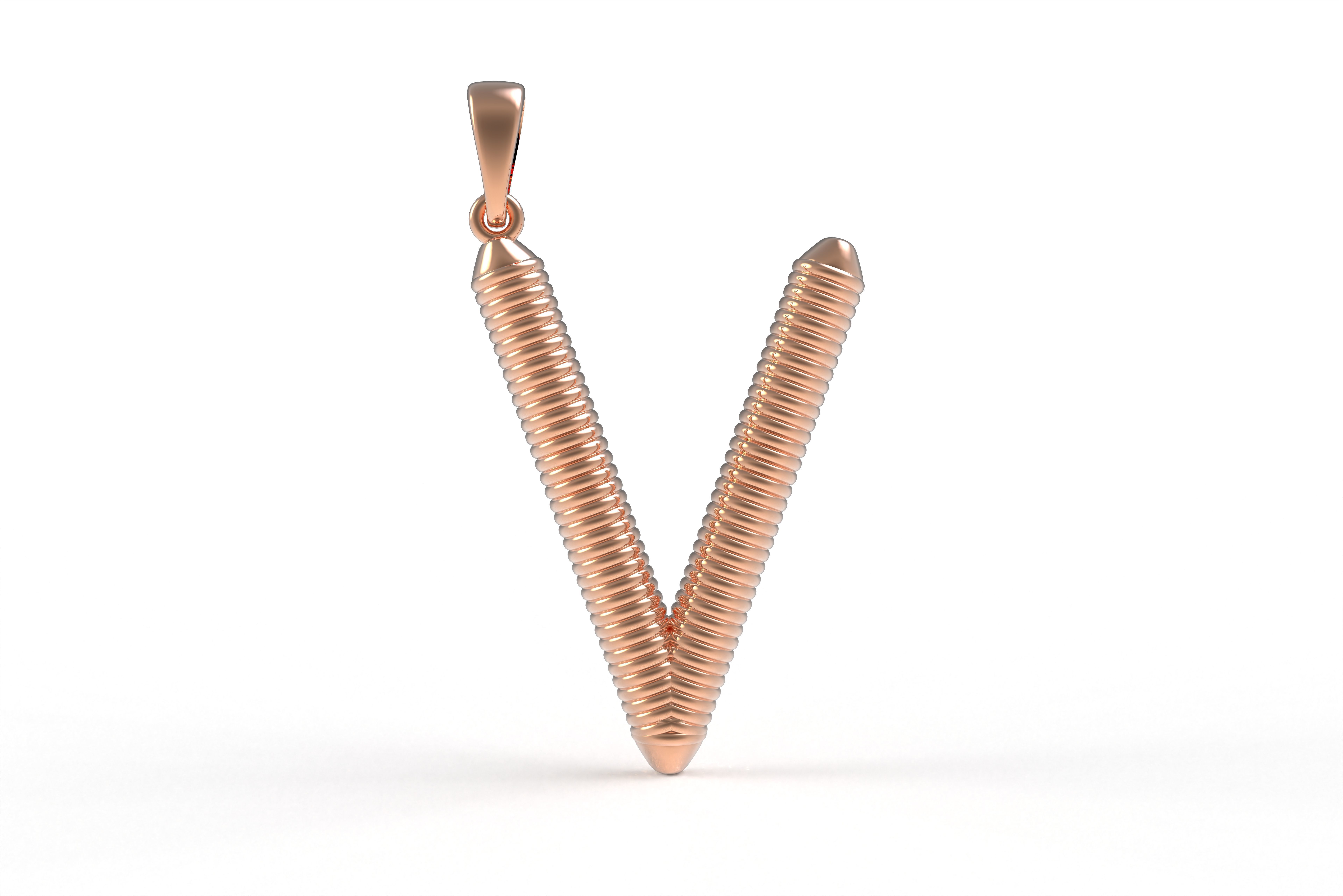 Spiral Initial Letter V Pendant 3D print model_10