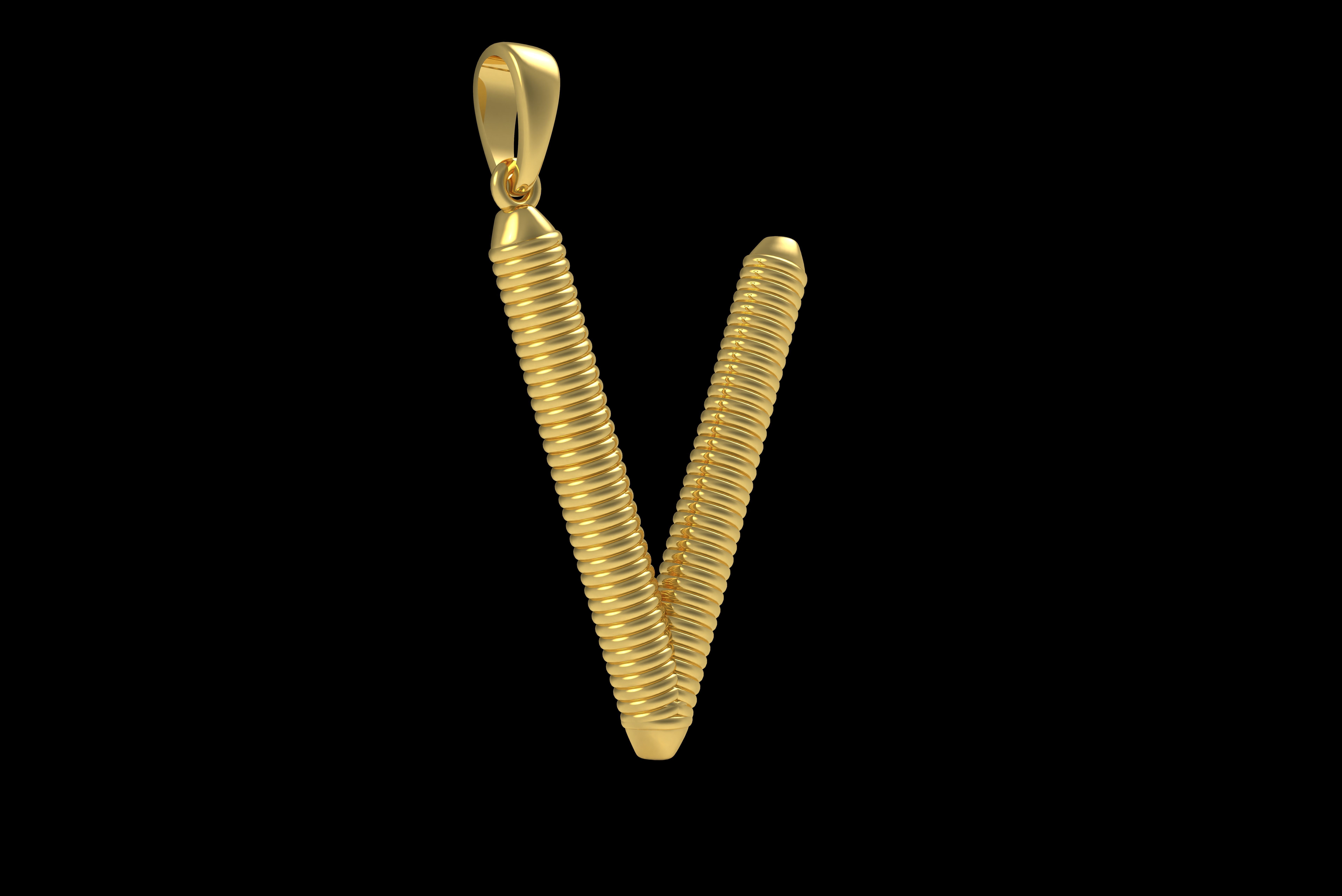 Spiral Initial Letter V Pendant 3D print model_25