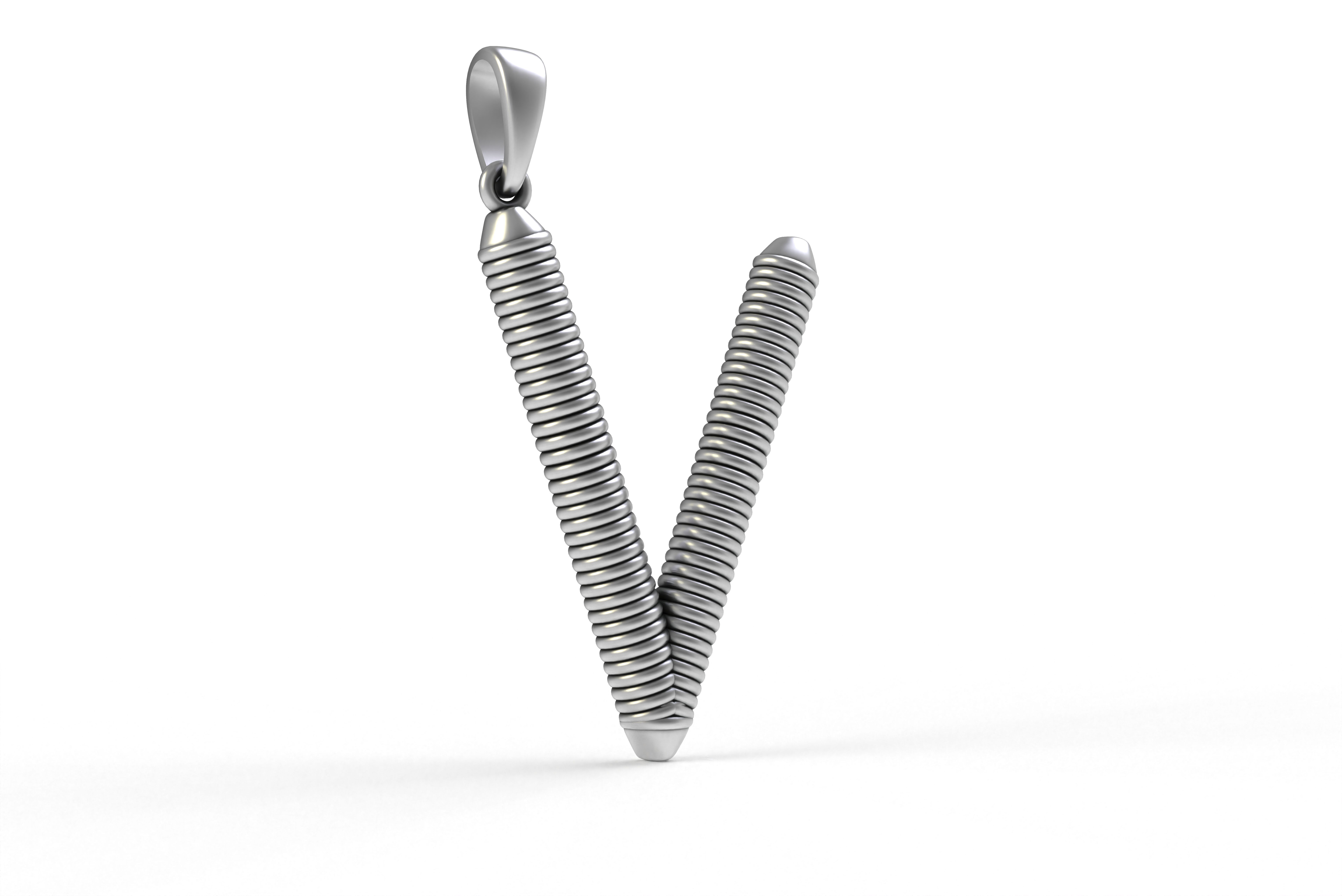 Spiral Initial Letter V Pendant 3D print model_21