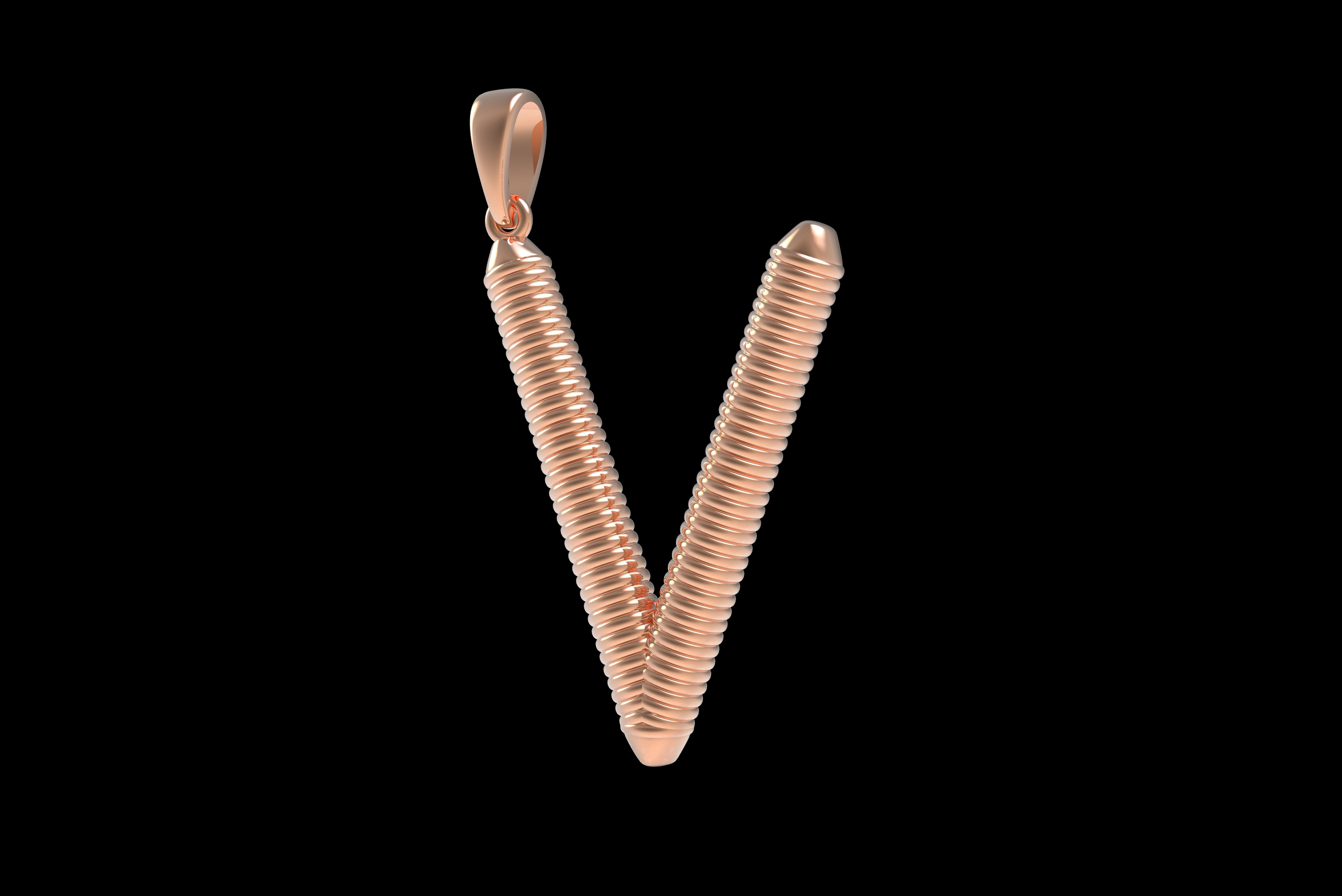 Spiral Initial Letter V Pendant 3D print model_32
