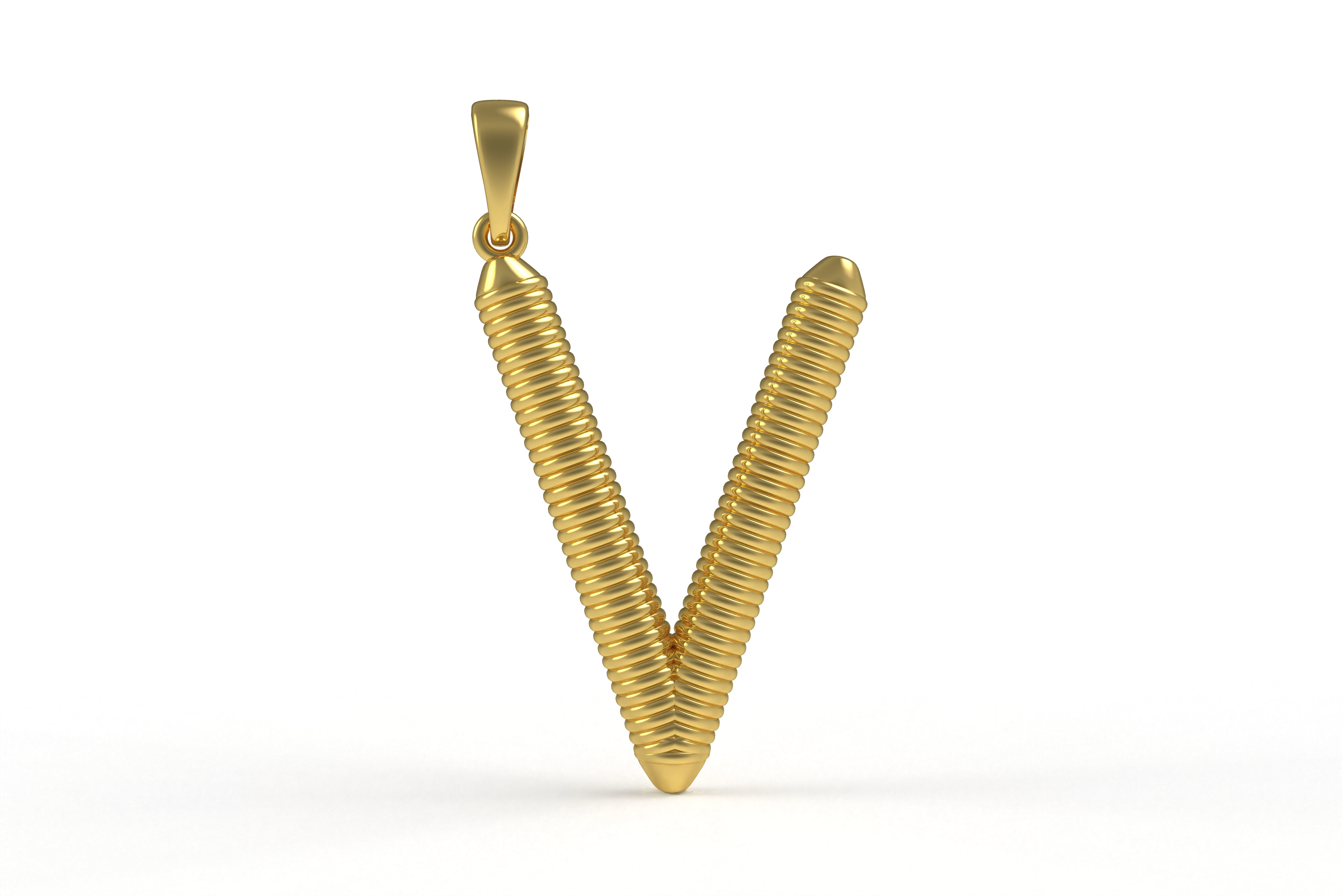 Spiral Initial Letter V Pendant 3D print model_1