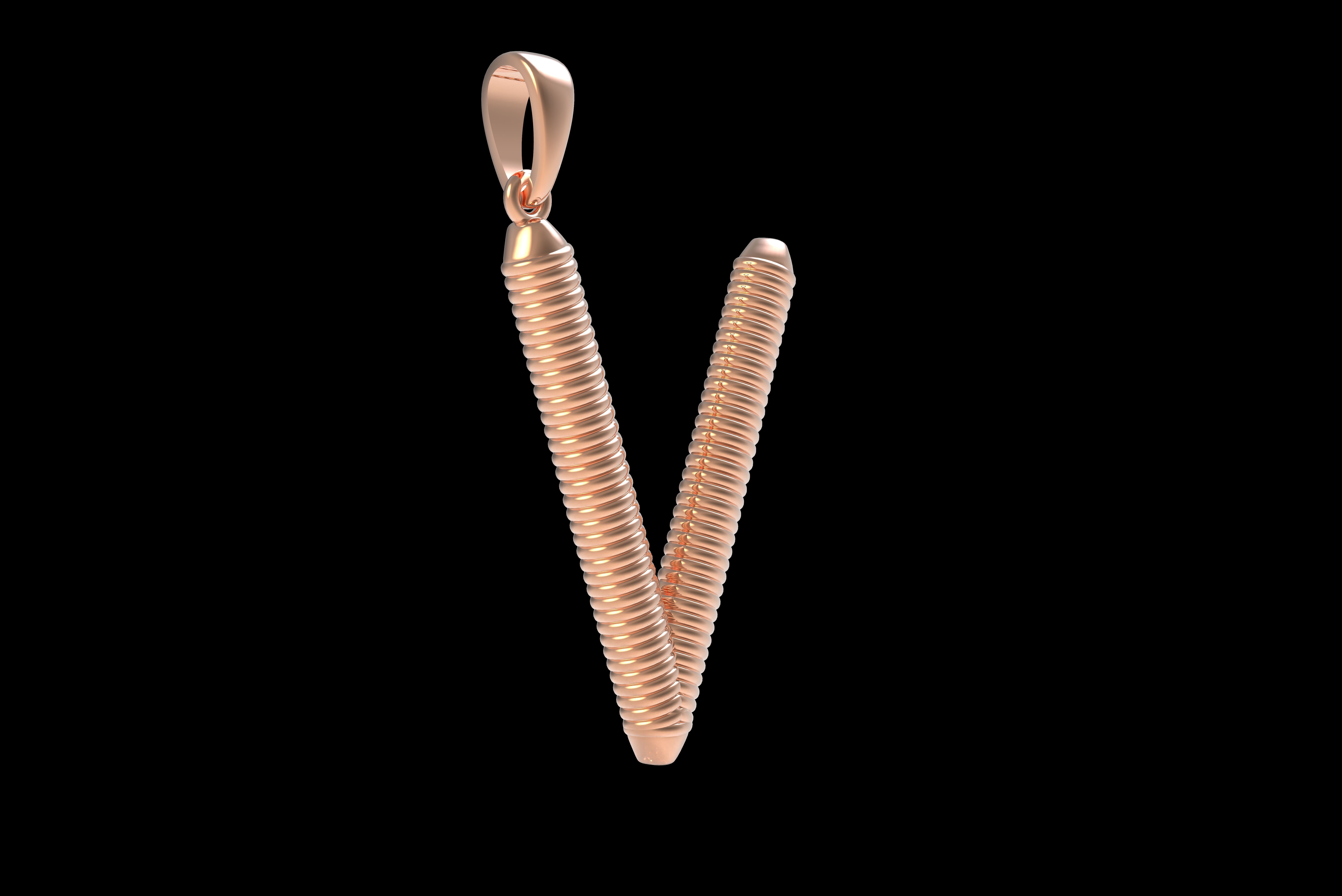 Spiral Initial Letter V Pendant 3D print model_33